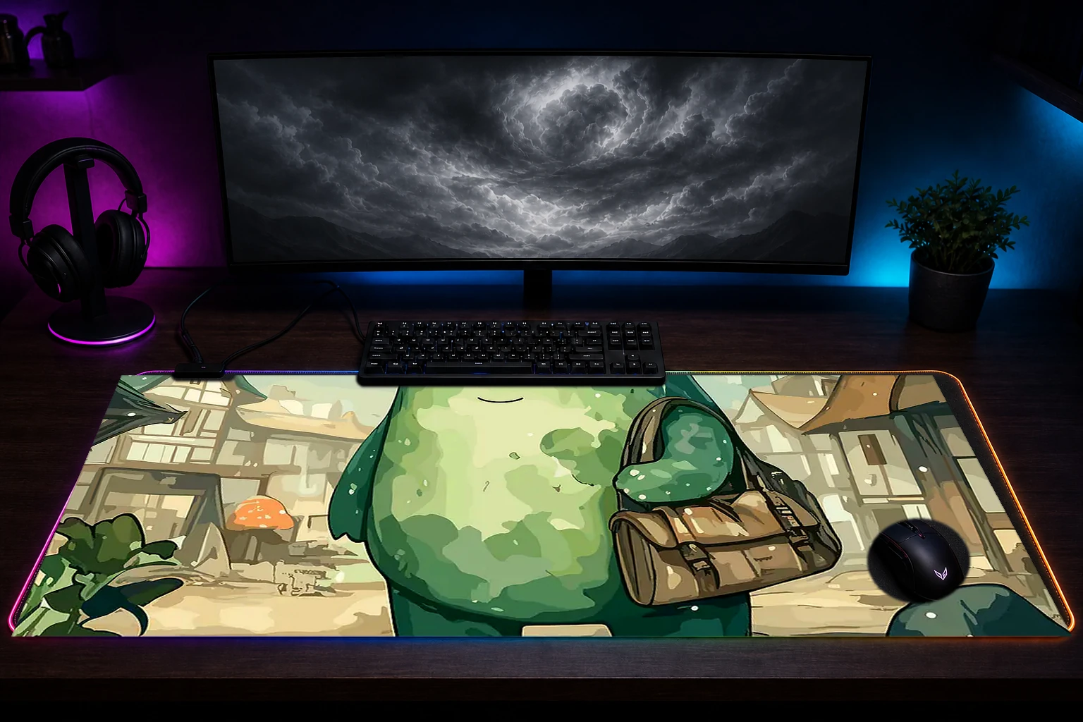 Broccoli Adventure RGB Desk Mat immersive setup scene