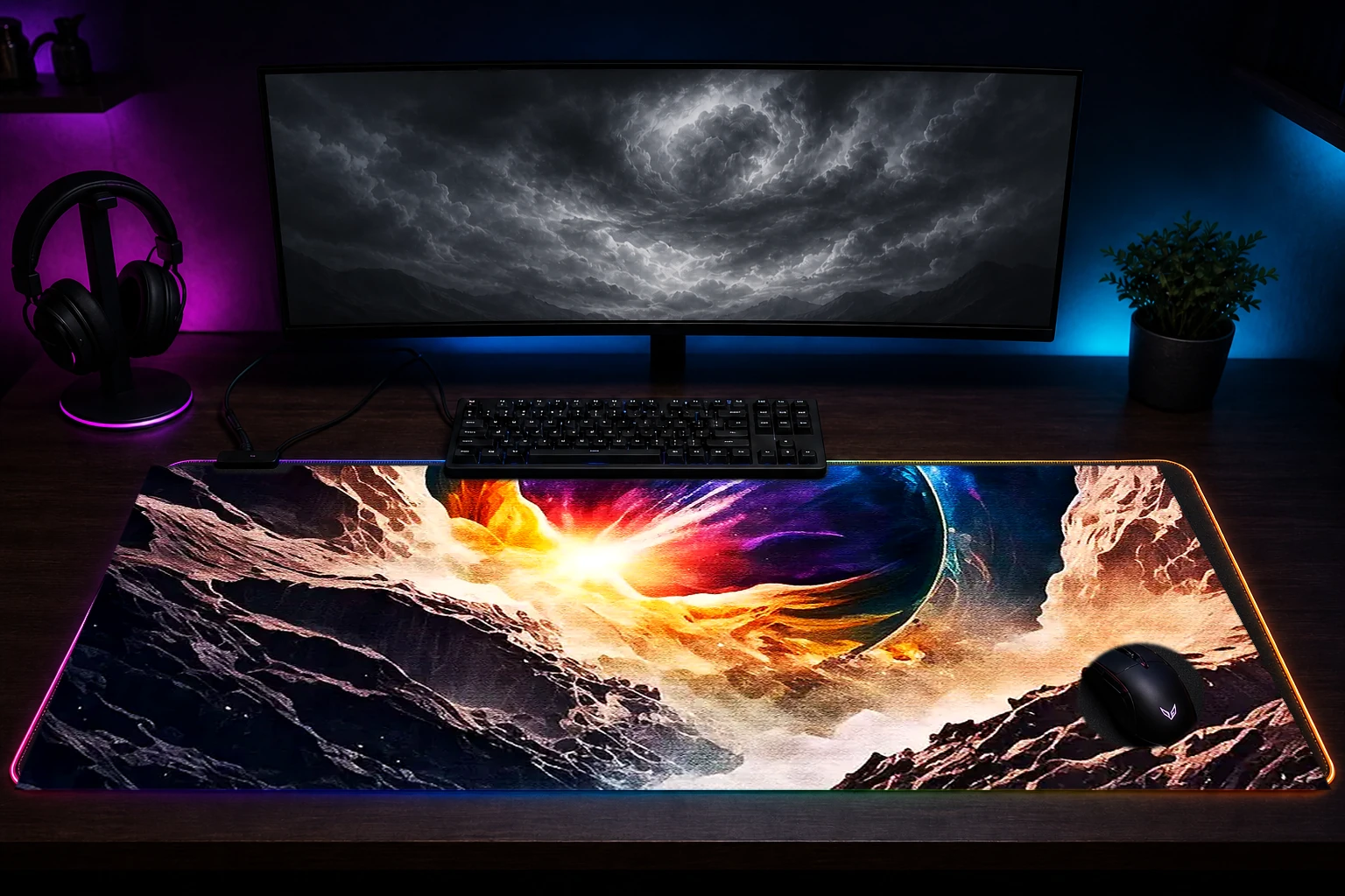 The End Of Time RGB Desk Mat immersive setup scene