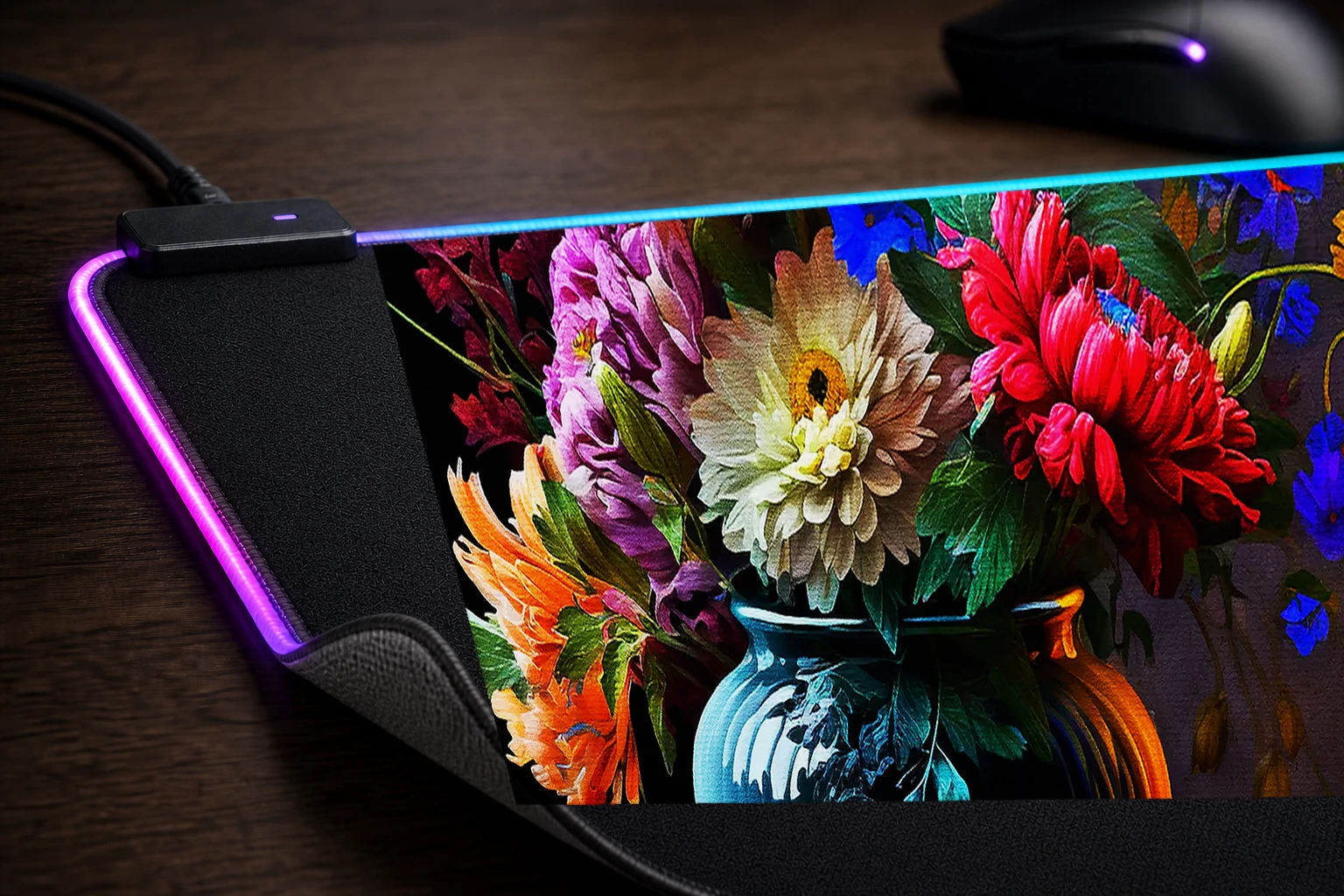 Flower vase painting RGB Desk Mat controller and material detail