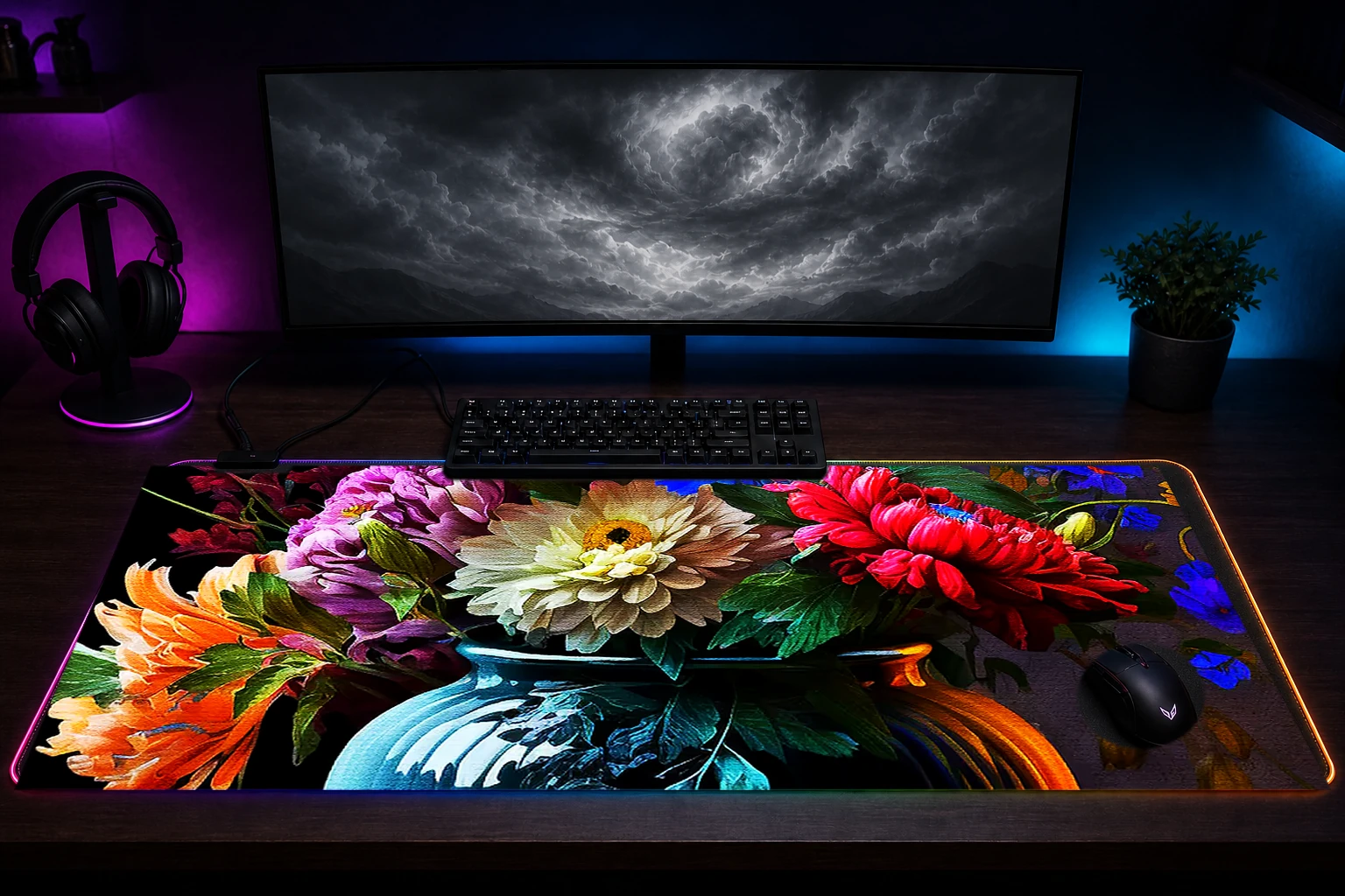 Flower vase painting RGB Desk Mat immersive setup scene