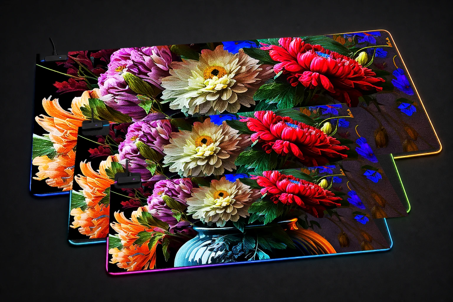 Flower vase painting RGB Desk Mat three-size comparison