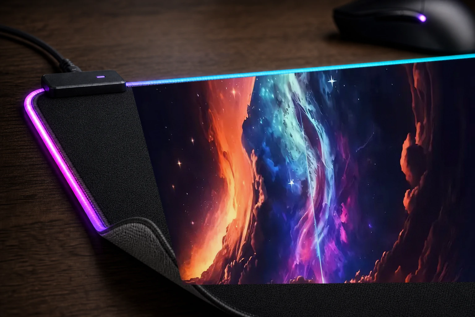 Cosmic Heaven RGB Desk Mat controller and material detail