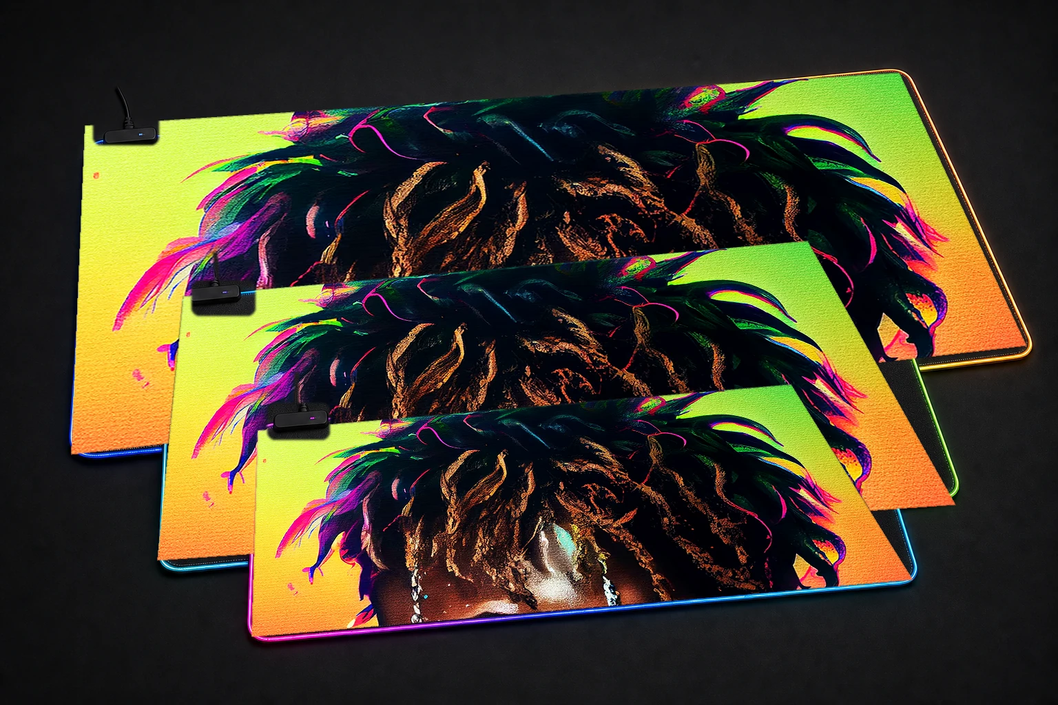 Colorful life with juice RGB Desk Mat three-size comparison