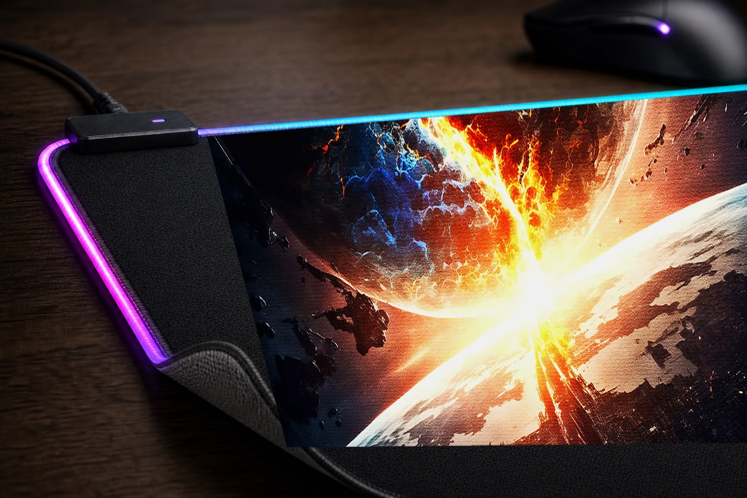 Shattered Solar System RGB Desk Mat controller and material detail