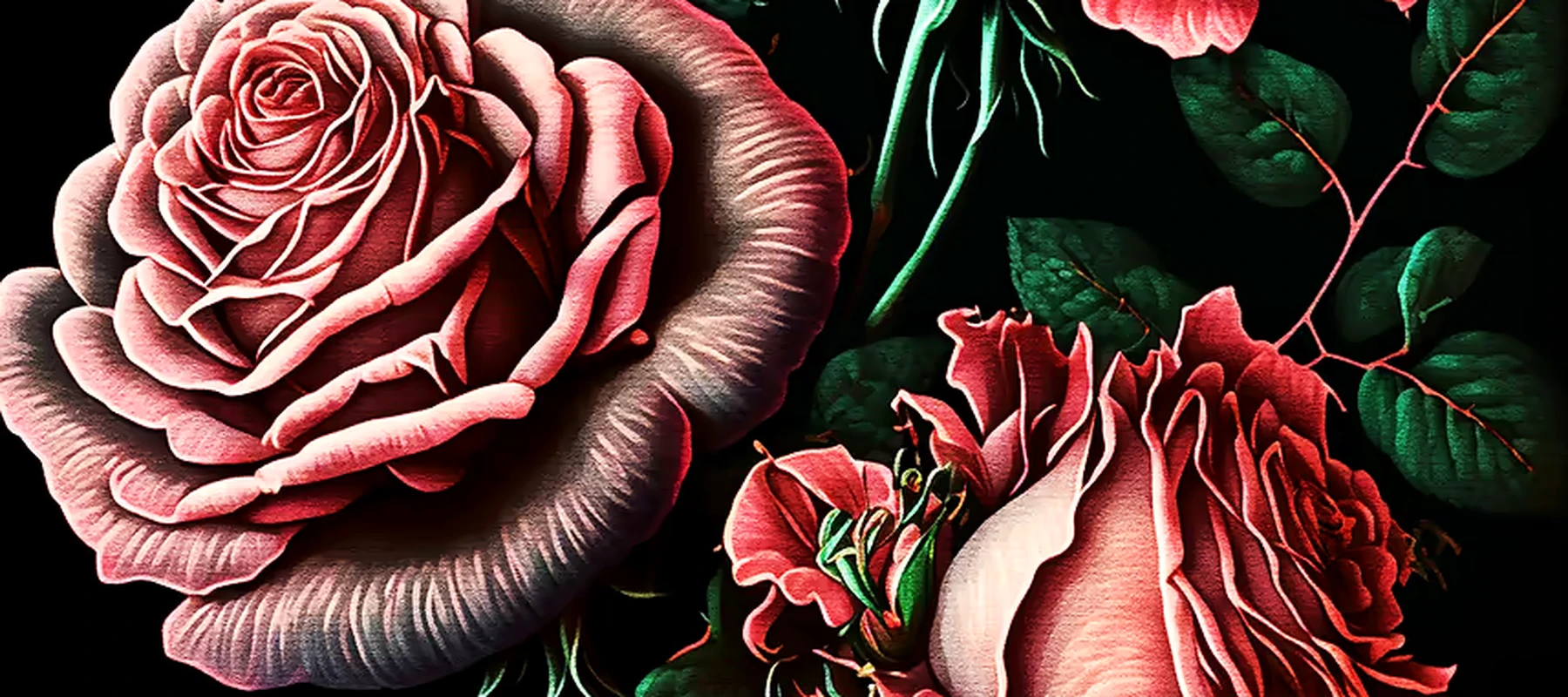 Pink Roses RGB Desk Mat full-width design preview