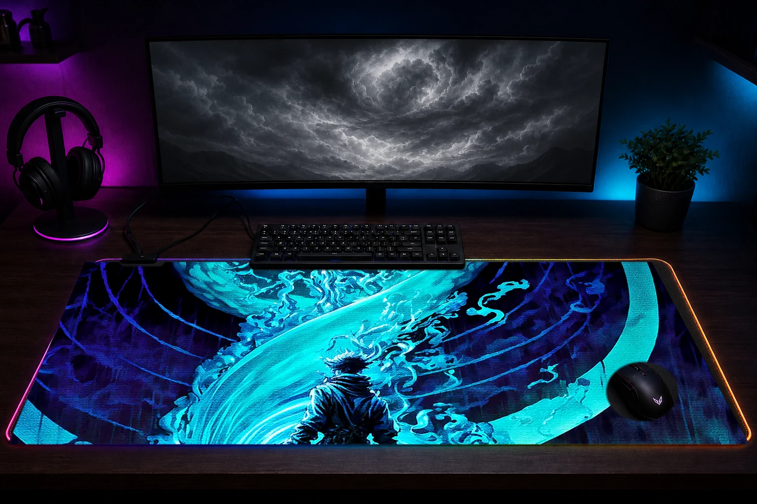 Magic Power RGB Desk Mat immersive setup scene