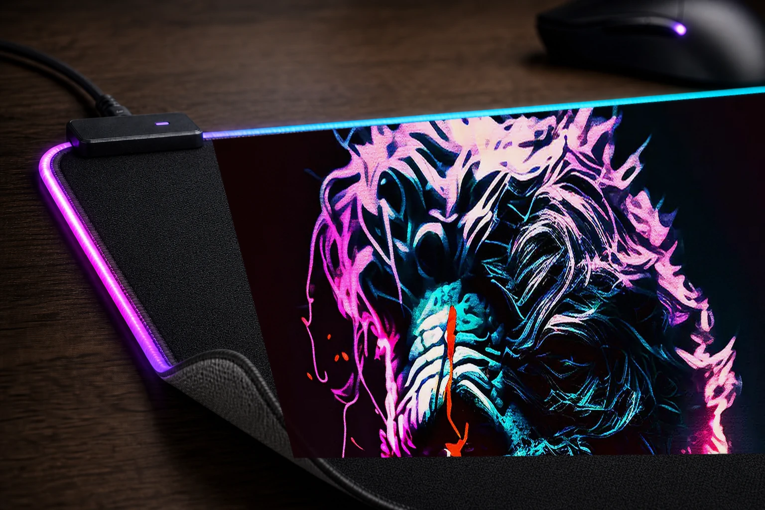Neon Character Art RGB Desk Mat controller and material detail