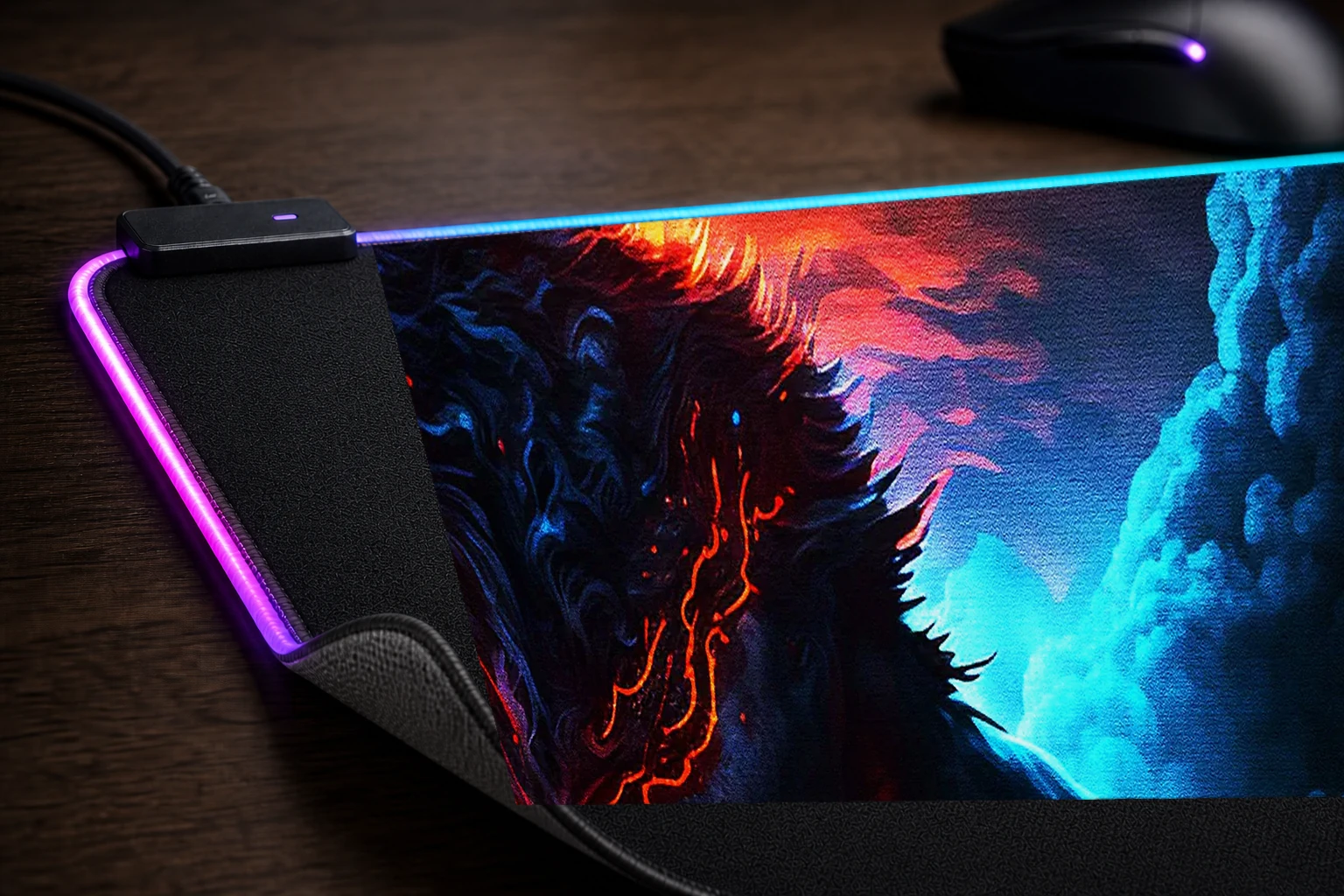 Ghost Wolf RGB Desk Mat controller and material detail