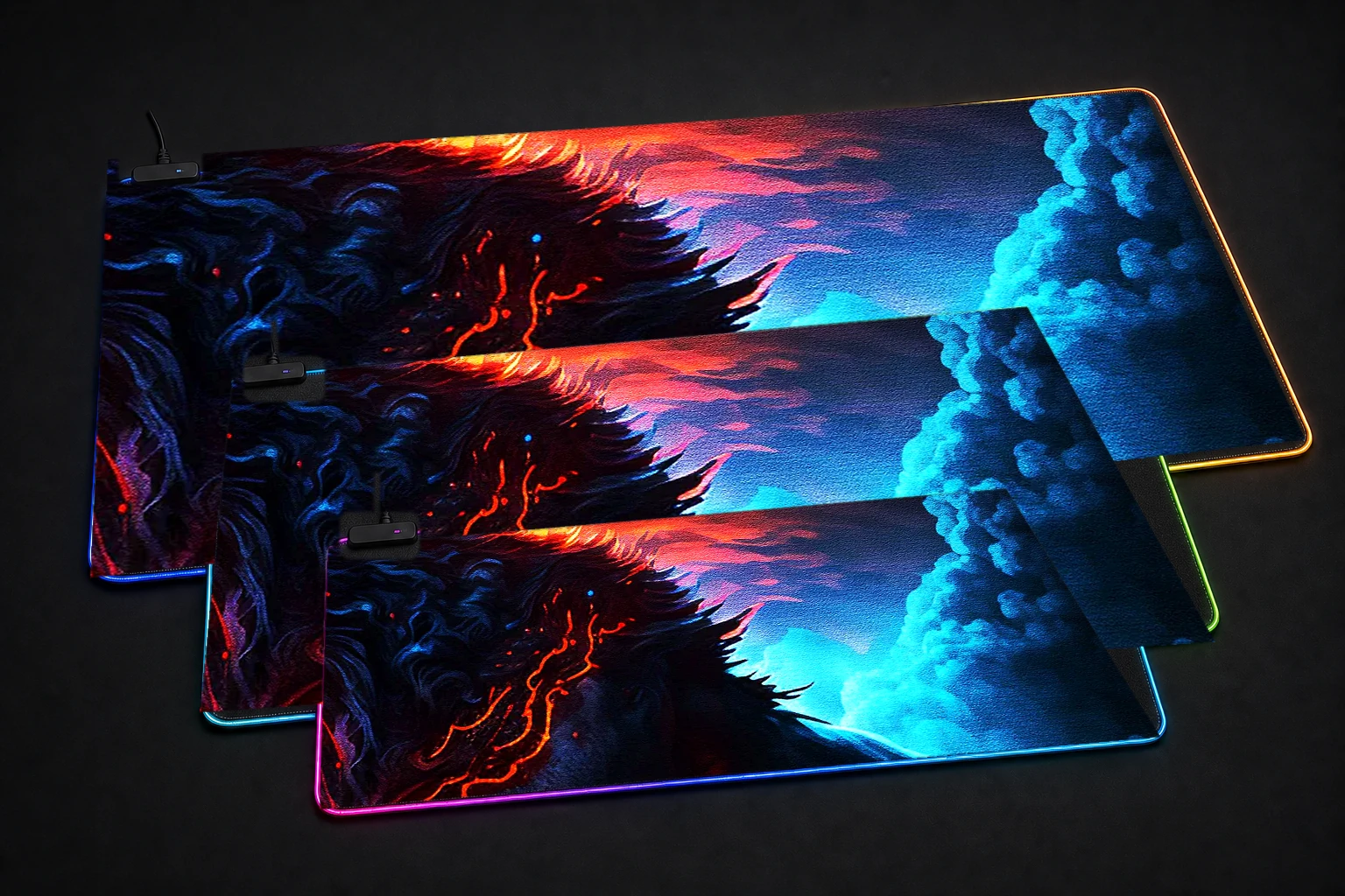 Ghost Wolf RGB Desk Mat three-size comparison