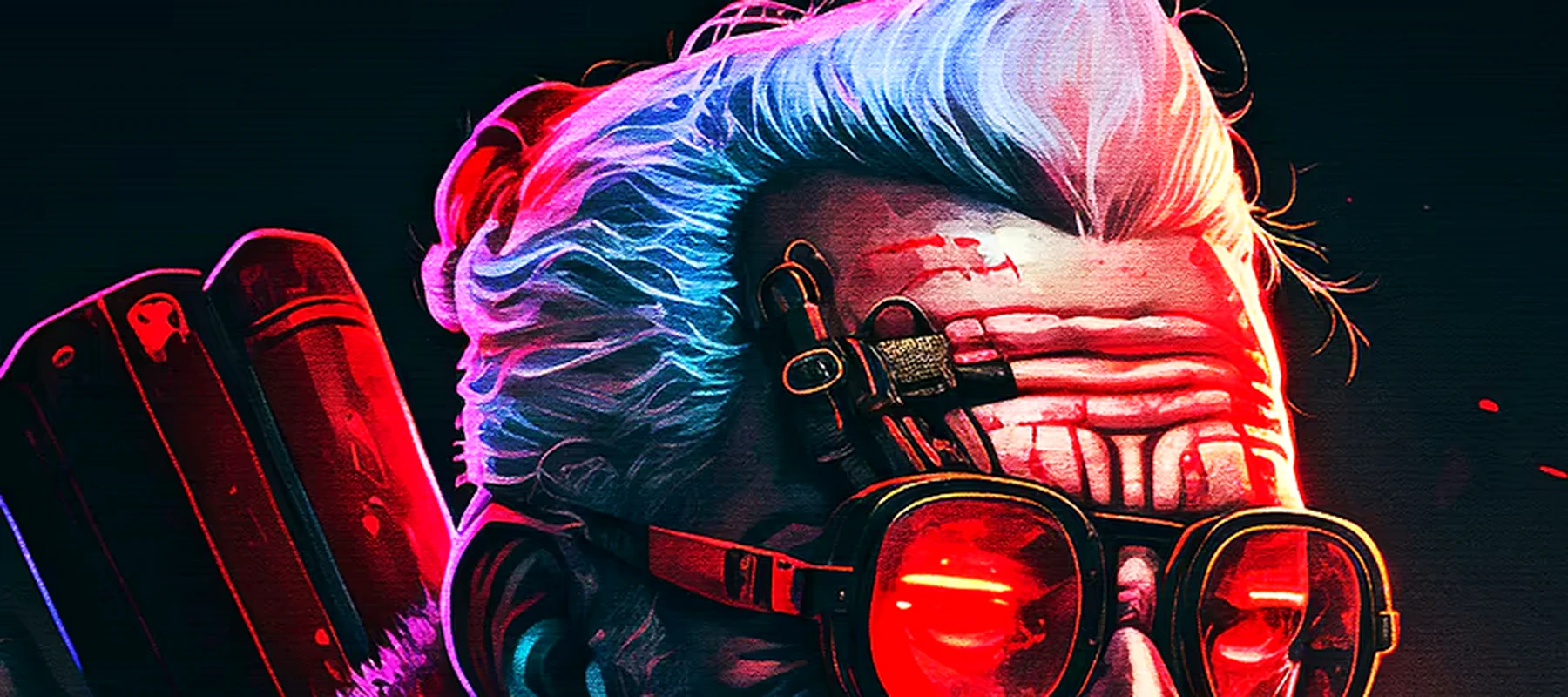 Santa claus neon punk RGB Desk Mat full-width design preview