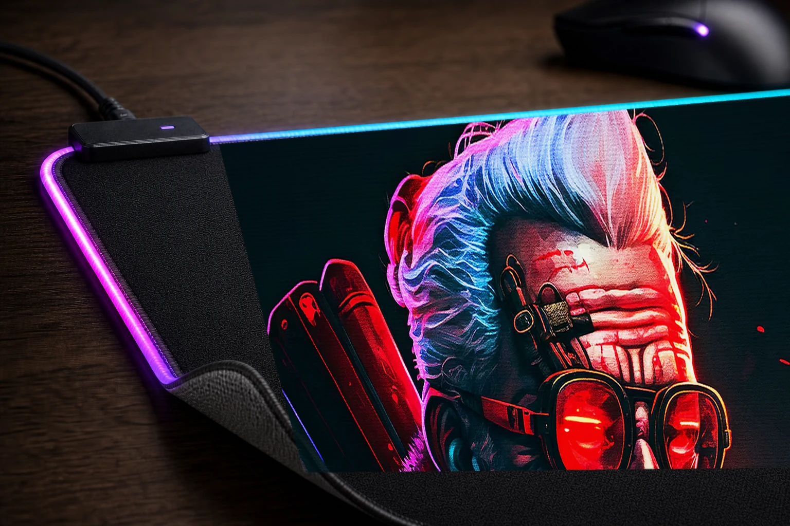 Santa claus neon punk RGB Desk Mat controller and material detail
