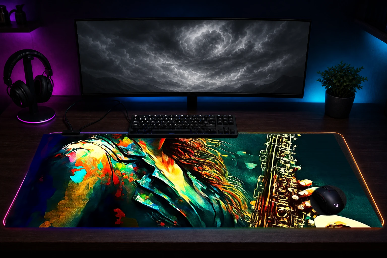 Digital Painting Rhythm RGB Desk Mat immersive setup scene