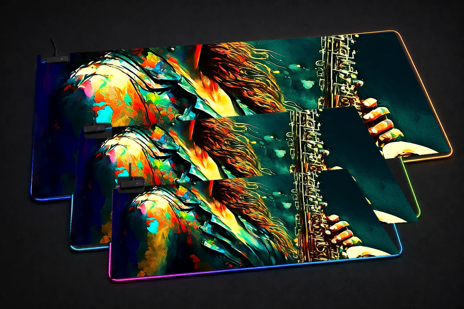 Digital Painting Rhythm RGB Desk Mat three-size comparison