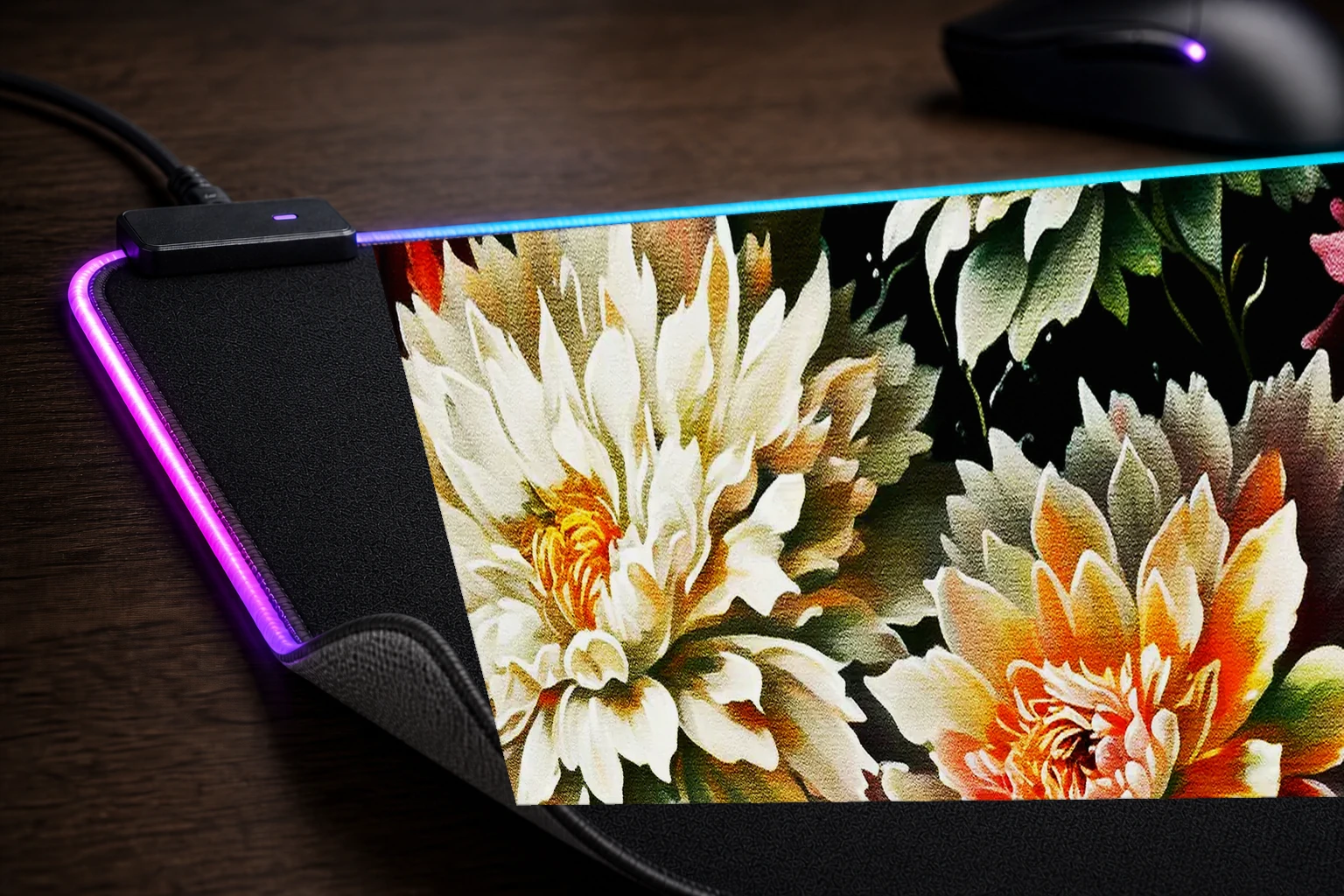 Paint Flower Decoration RGB Desk Mat controller and material detail