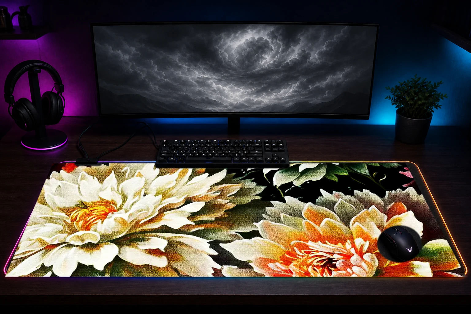 Paint Flower Decoration RGB Desk Mat immersive setup scene