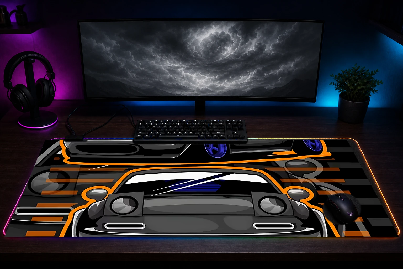 Mazda MX5 Miata RGB Desk Mat immersive setup scene