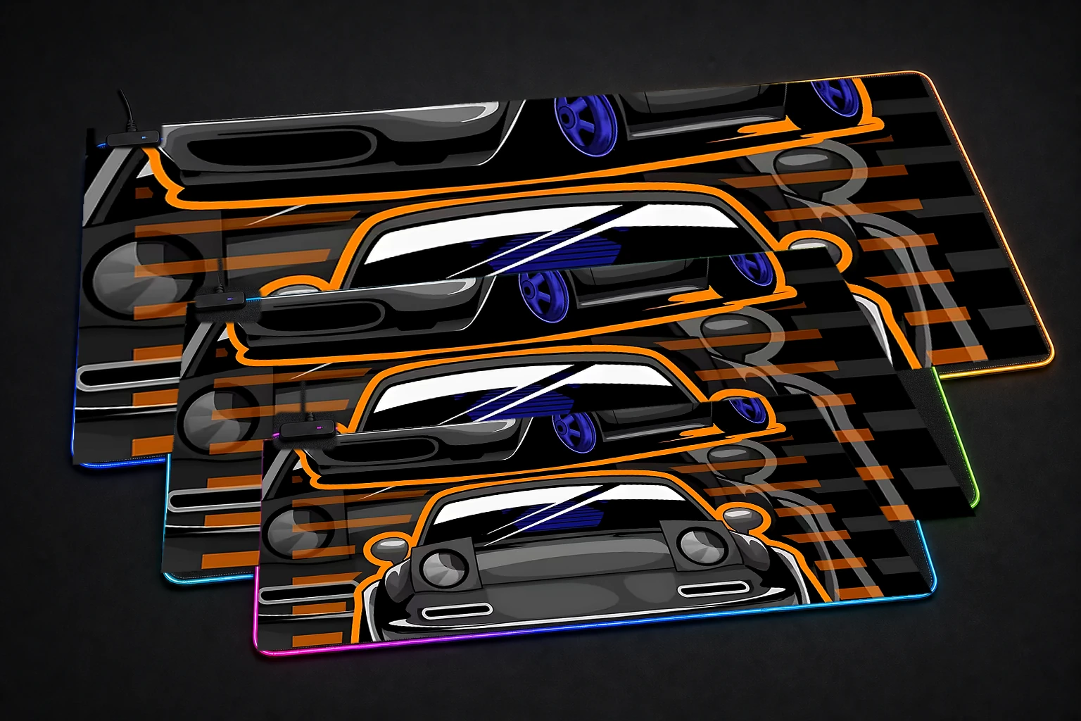 Mazda MX5 Miata RGB Desk Mat three-size comparison