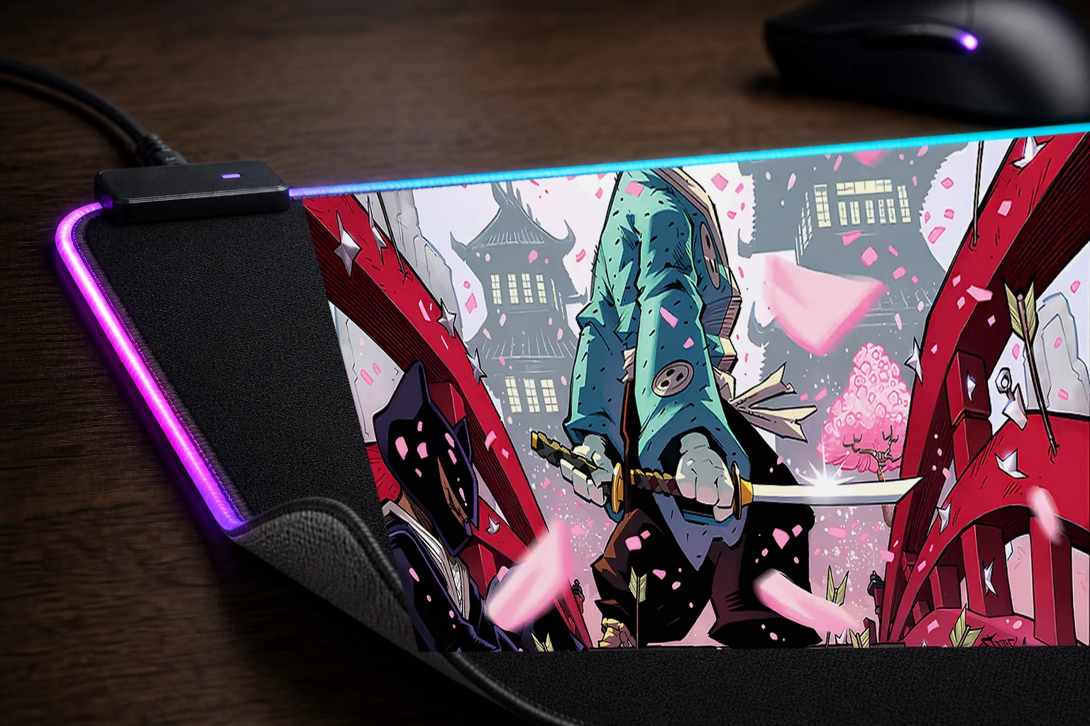 Usagi Yojimbo Samurai RGB Desk Mat controller and material detail