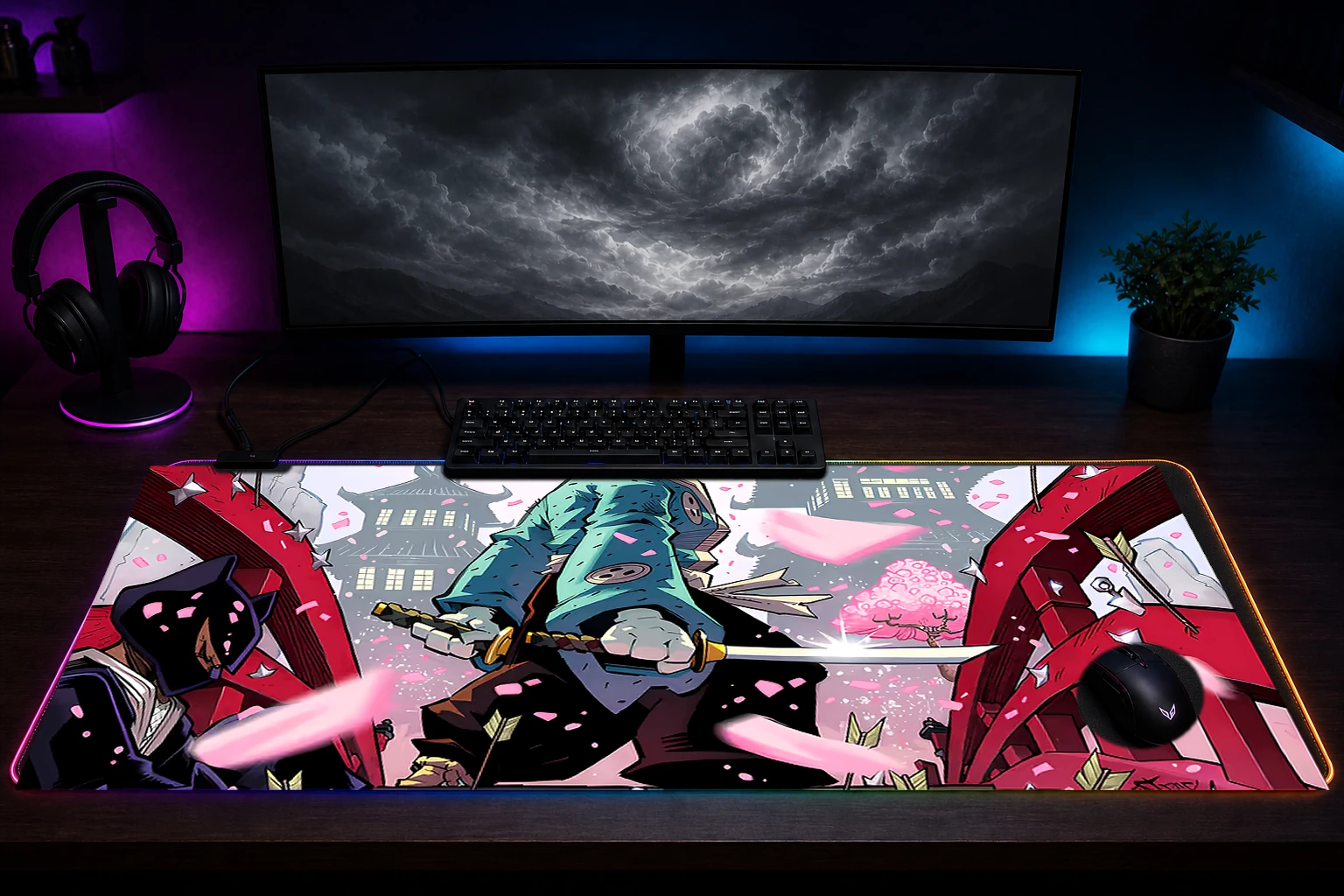 Usagi Yojimbo Samurai RGB Desk Mat immersive setup scene