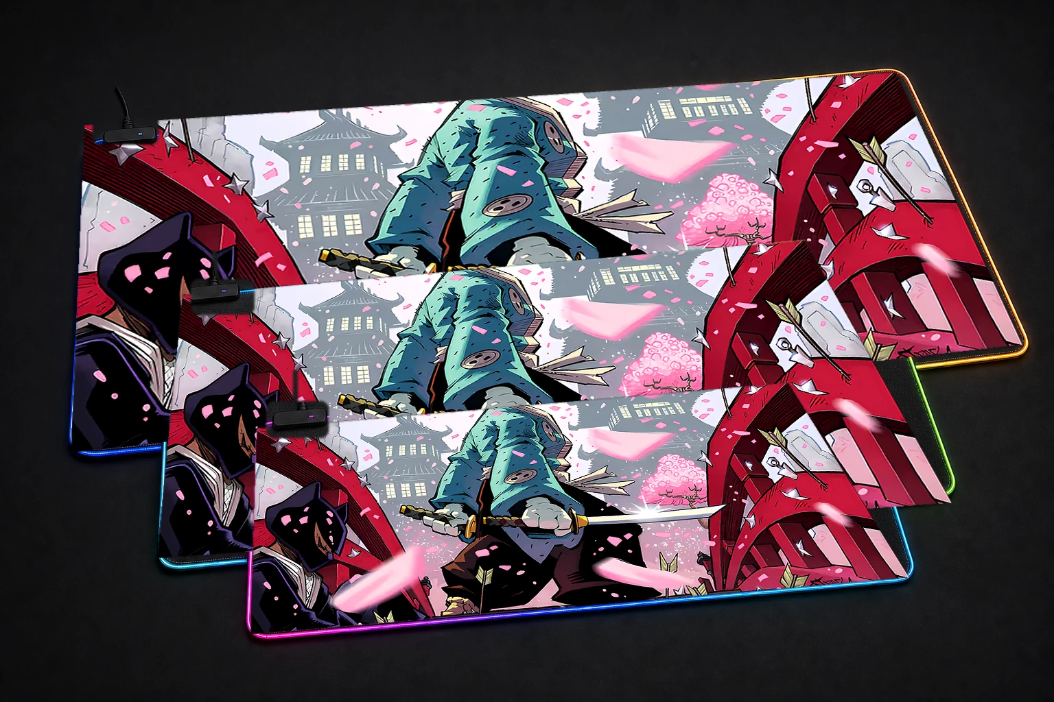 Usagi Yojimbo Samurai RGB Desk Mat three-size comparison