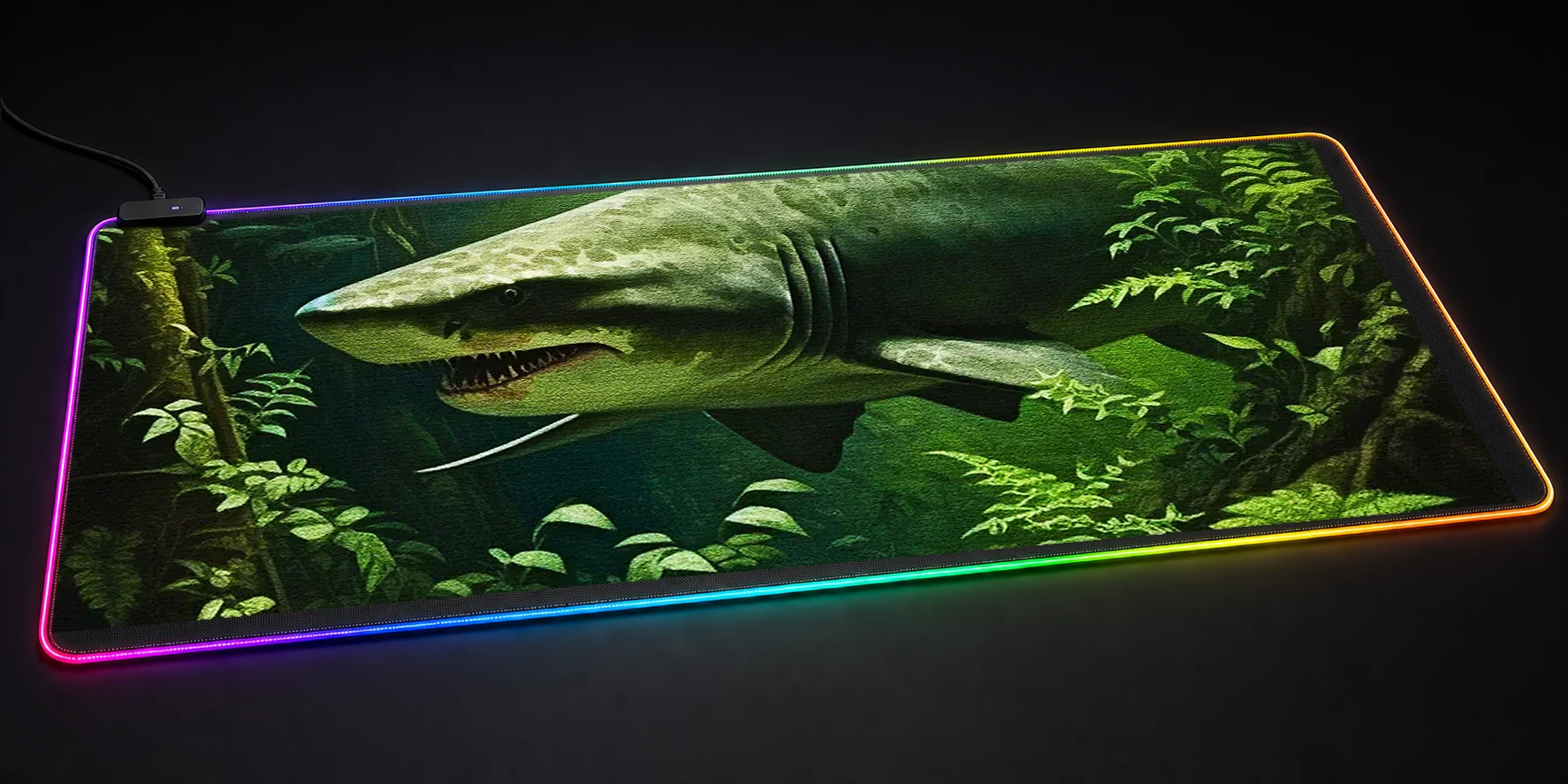Shark hunter in jungle RGB Desk Mat RGB desk mat