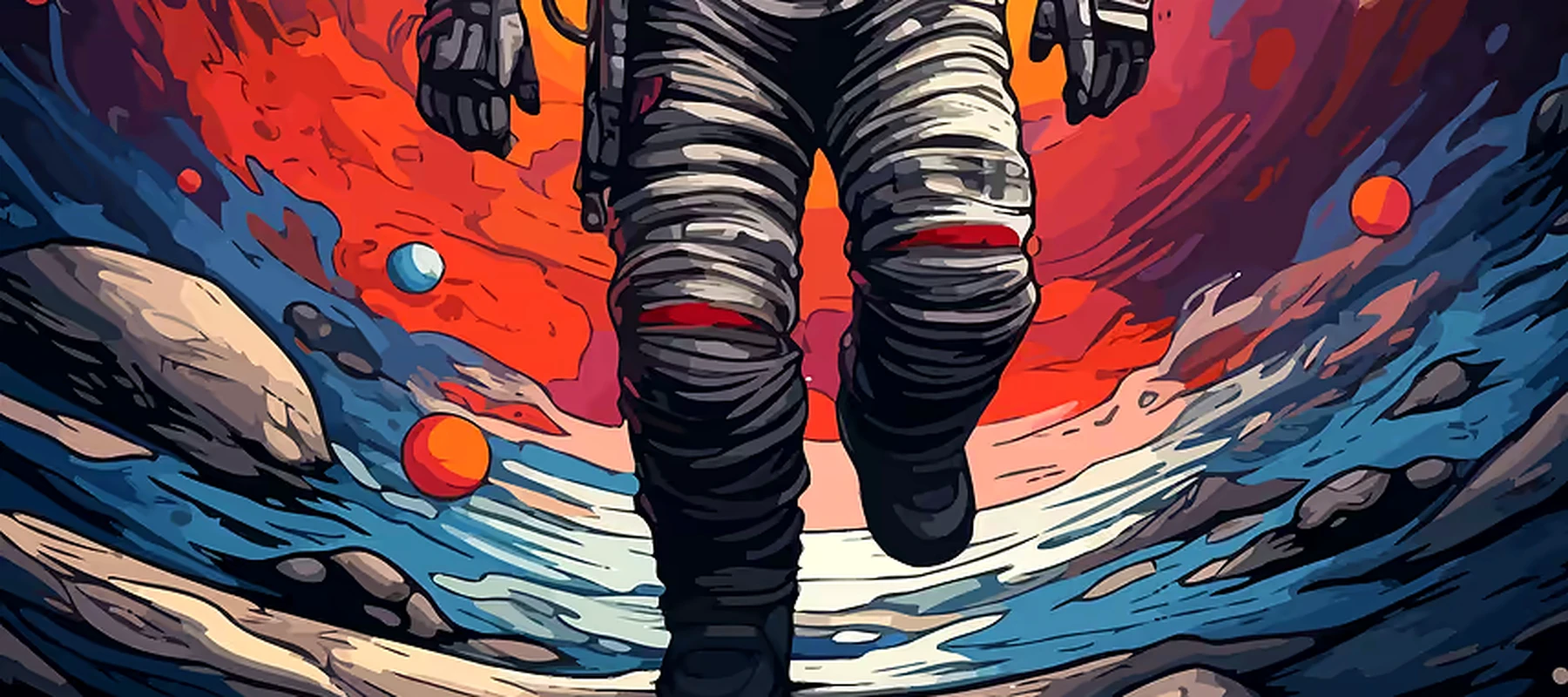 Colorful Spaceman RGB Desk Mat full-width design preview