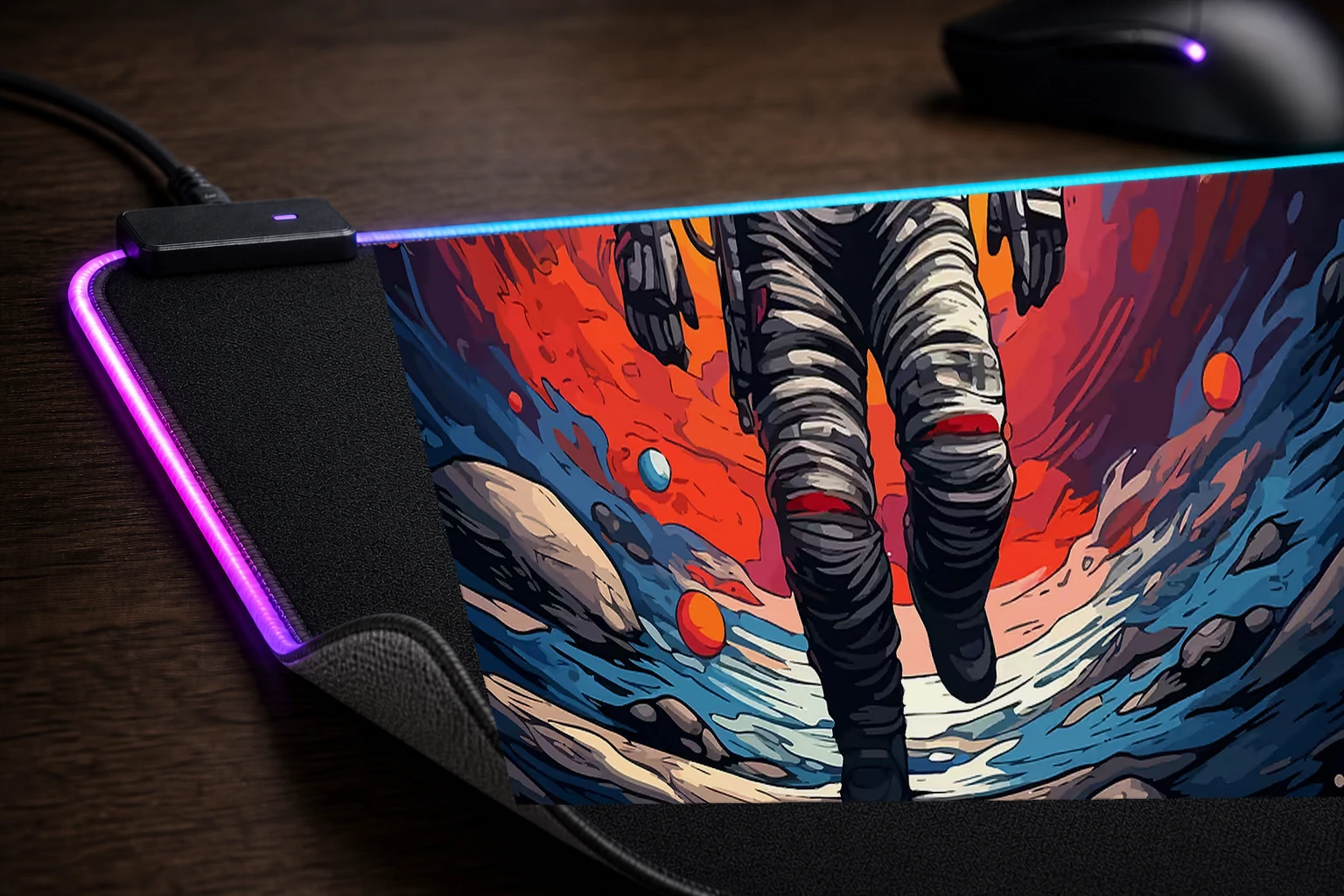Colorful Spaceman RGB Desk Mat controller and material detail