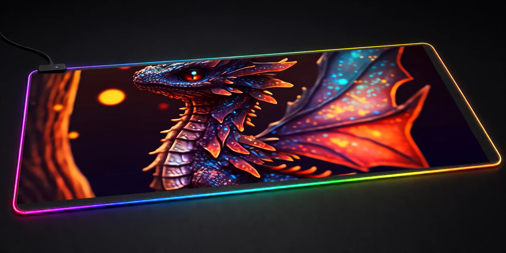 Black Fire Dragon Cub RGB Desk Mat RGB desk mat