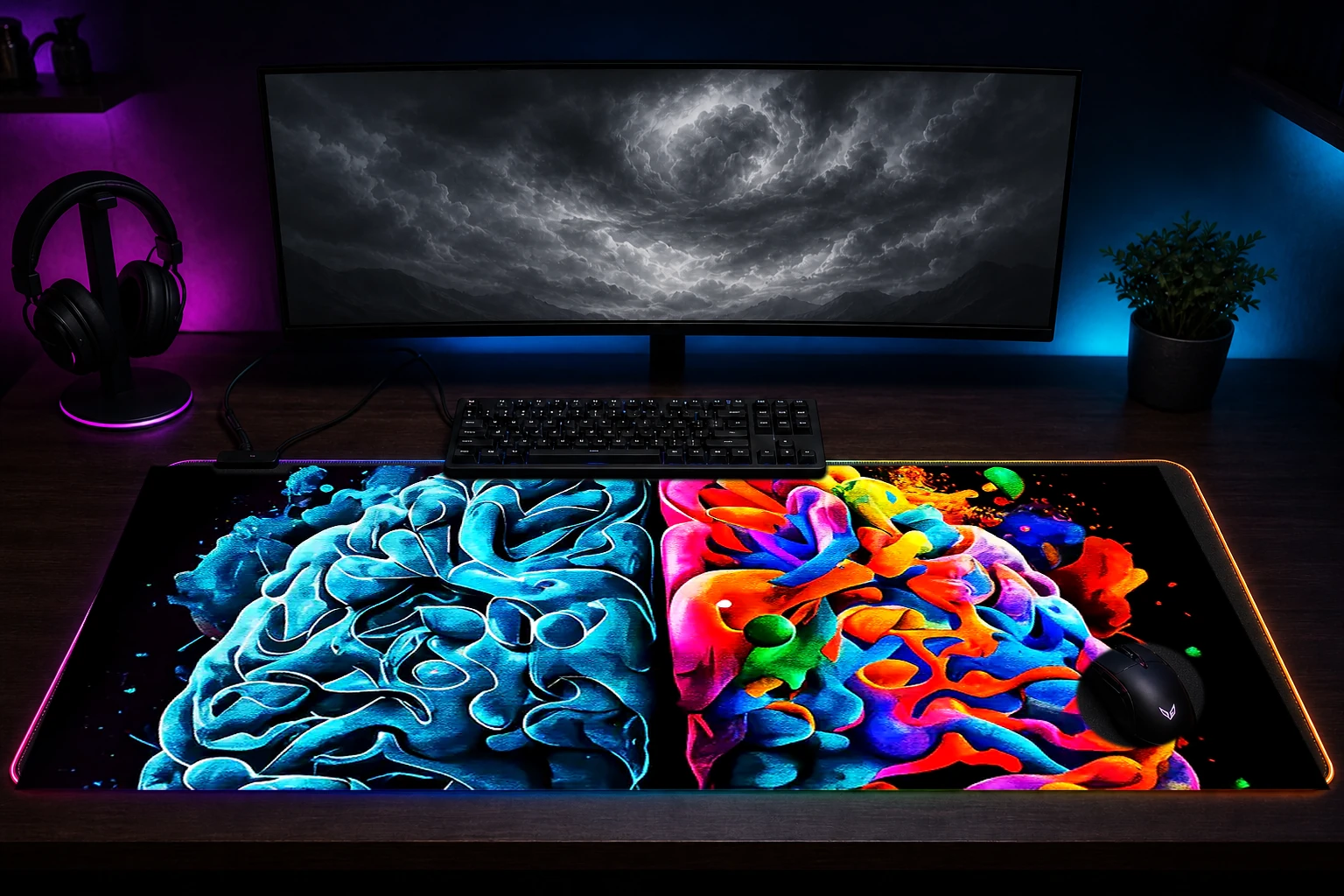 Brain Paint RGB Desk Mat immersive setup scene