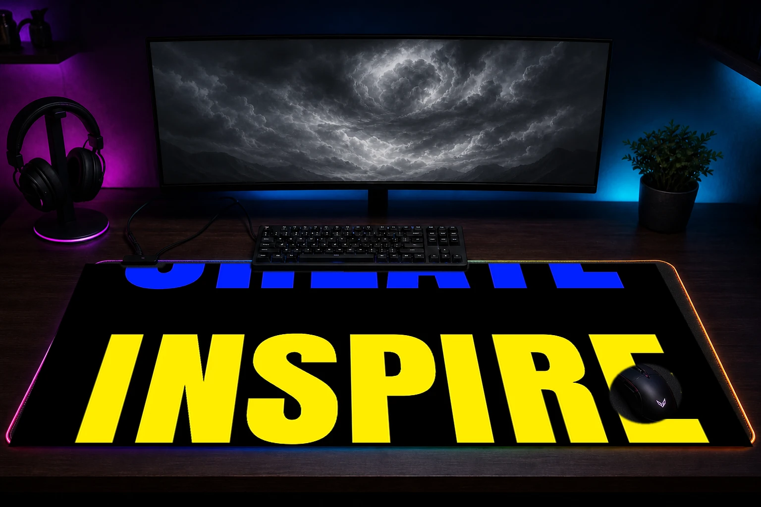 quotes RGB Desk Mat immersive setup scene