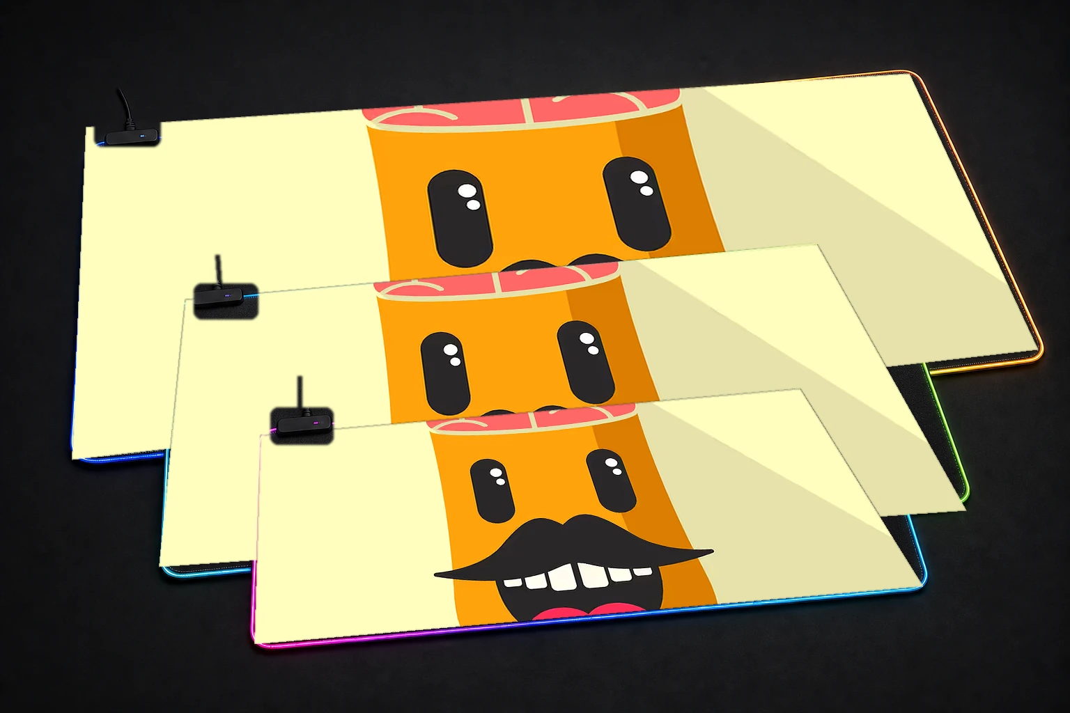 Funny Zombie Drink RGB Desk Mat three-size comparison