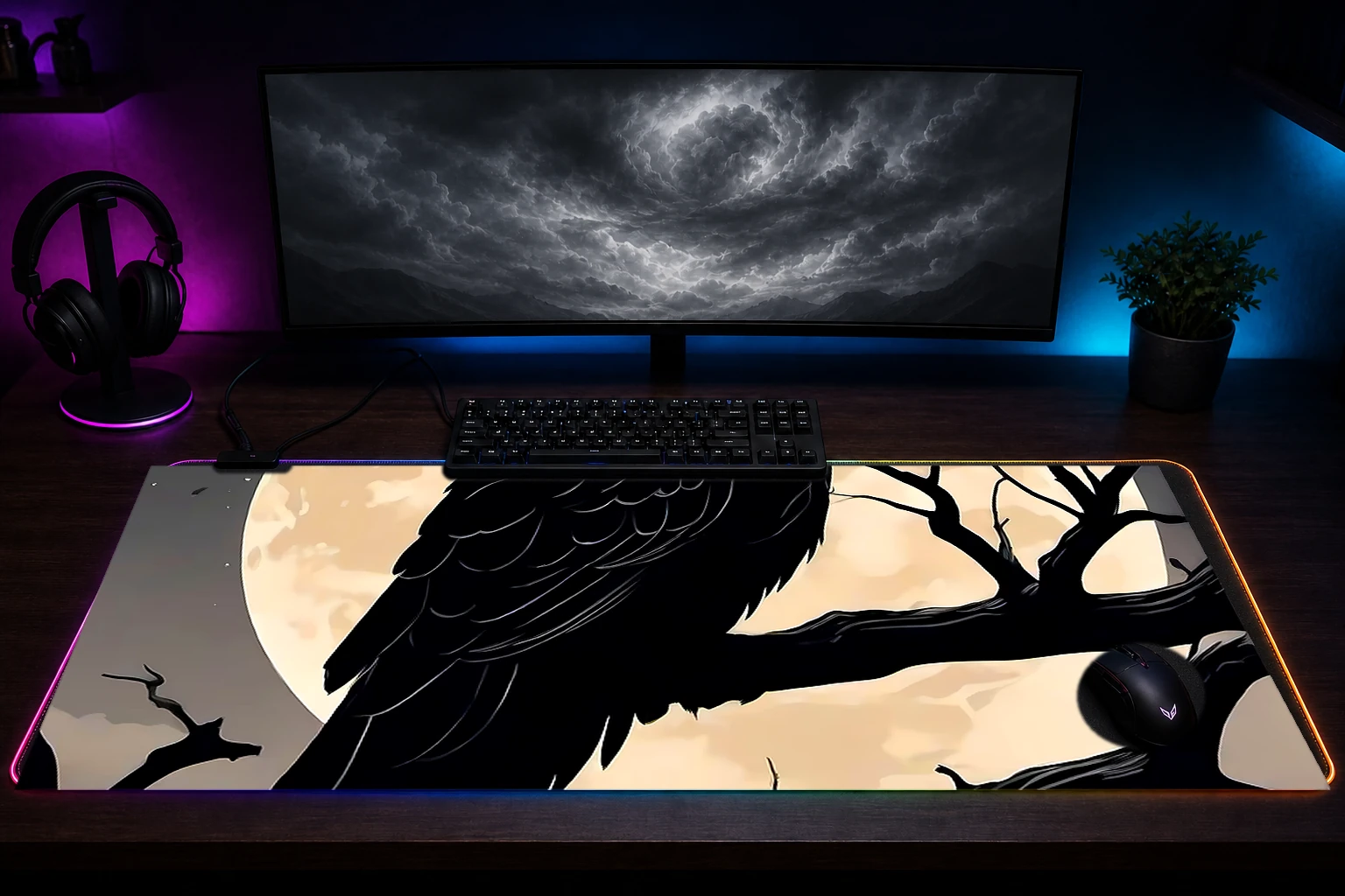Owl RGB Desk Mat immersive setup scene