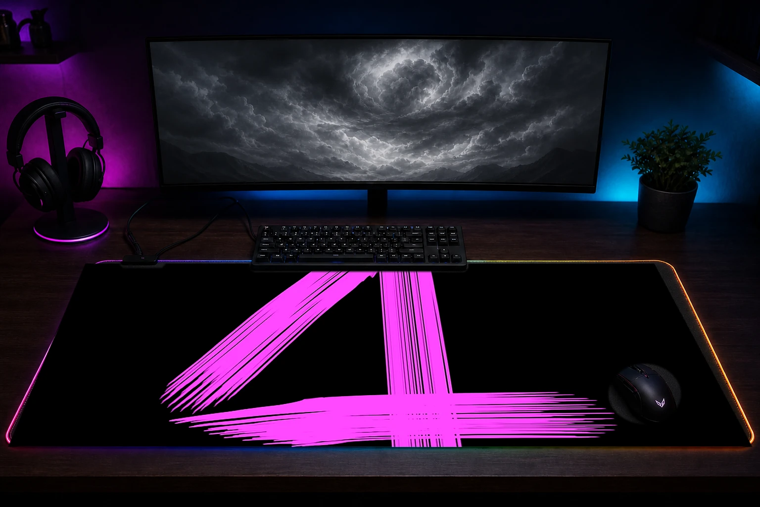 four RGB Desk Mat immersive setup scene