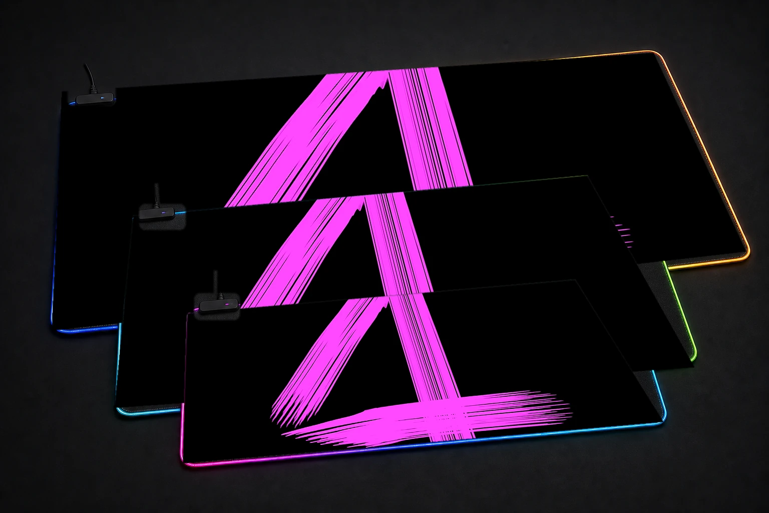 four RGB Desk Mat three-size comparison