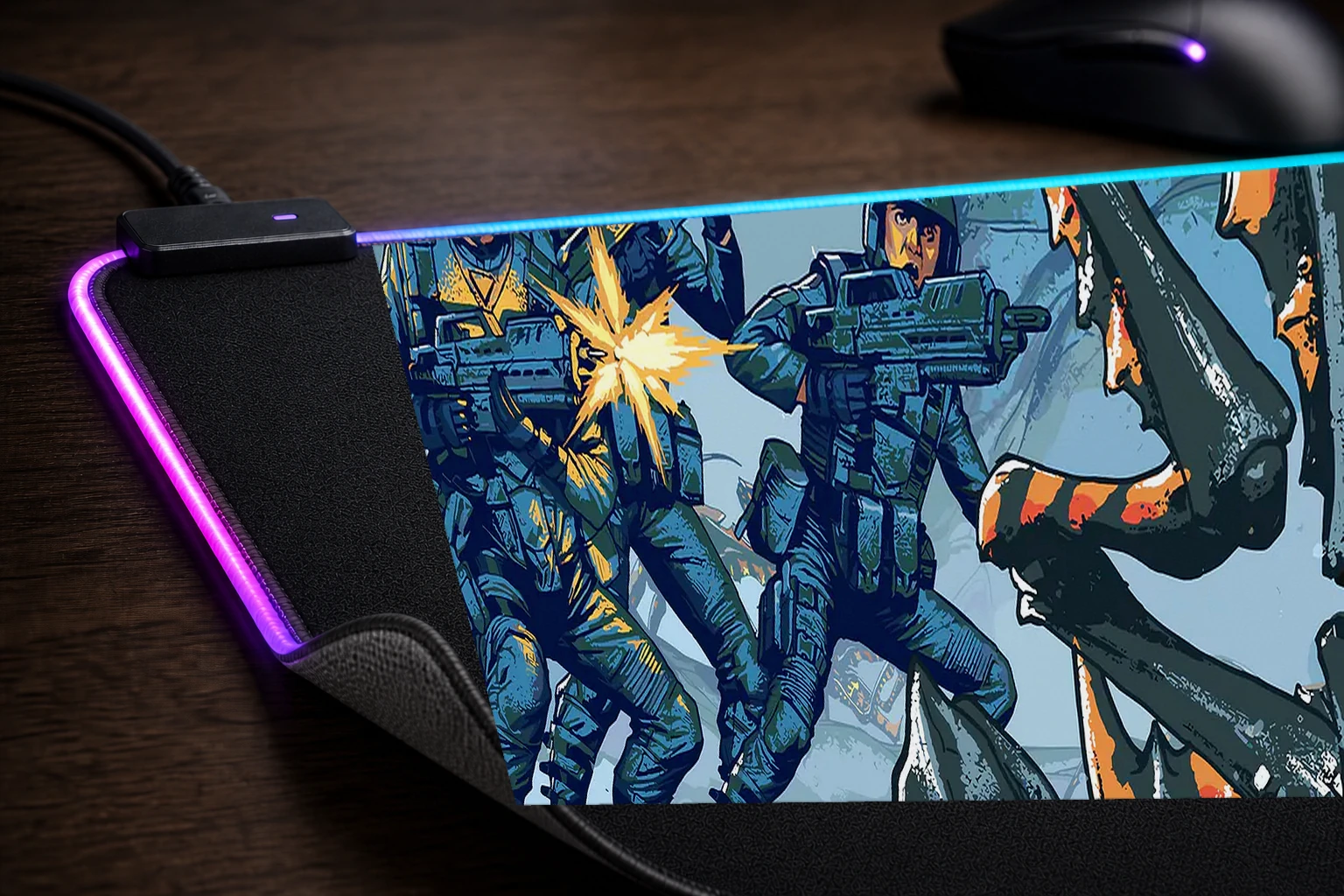 Starship Troopers: Terran Command Artwork RGB Desk Mat controller and material detail