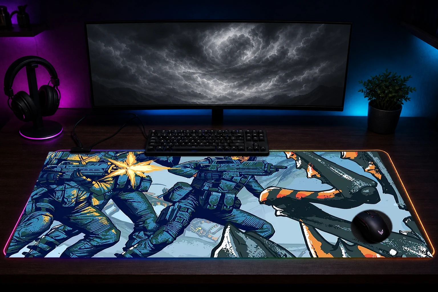 Starship Troopers: Terran Command Artwork RGB Desk Mat immersive setup scene