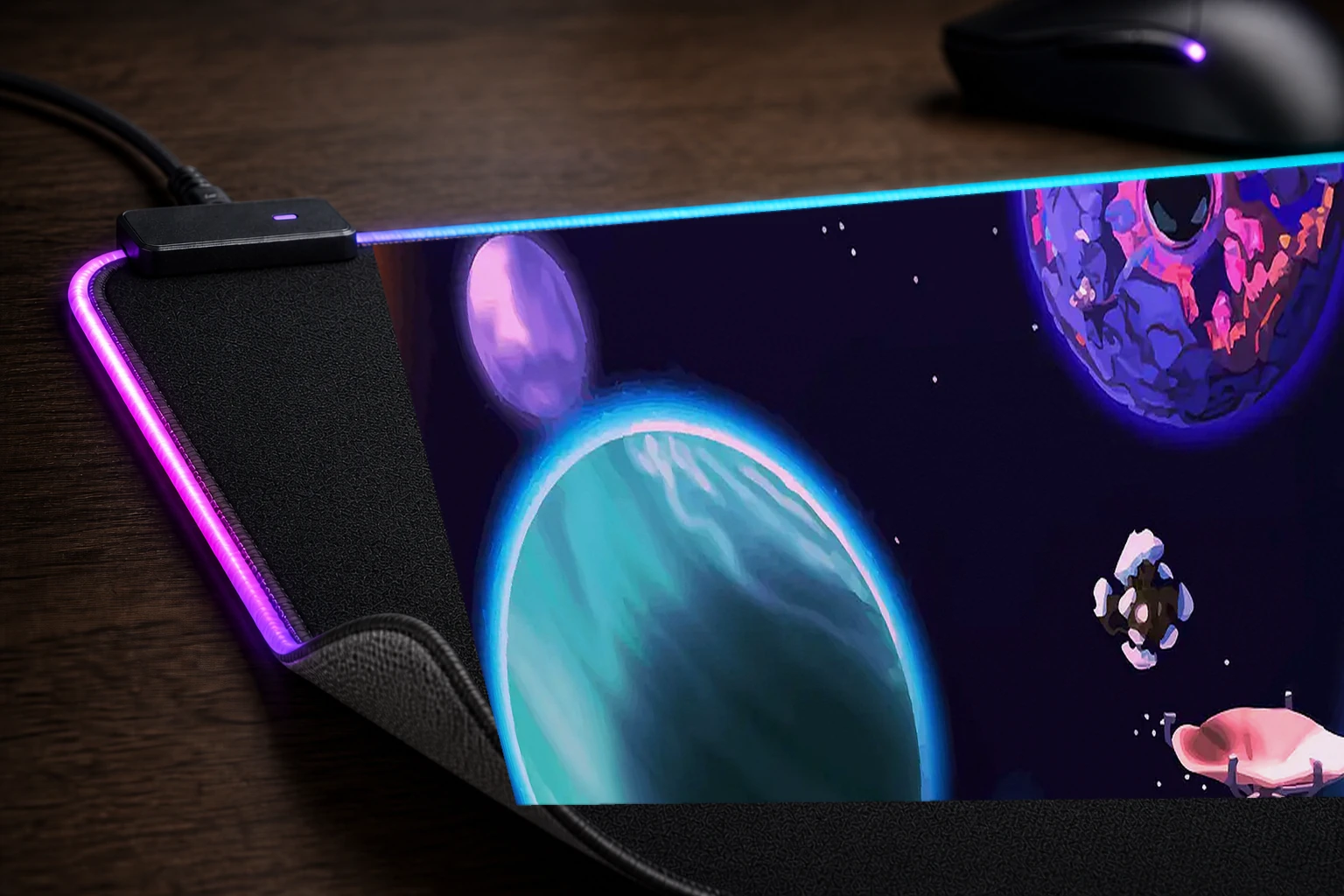 Landscapes space outerwild RGB Desk Mat controller and material detail