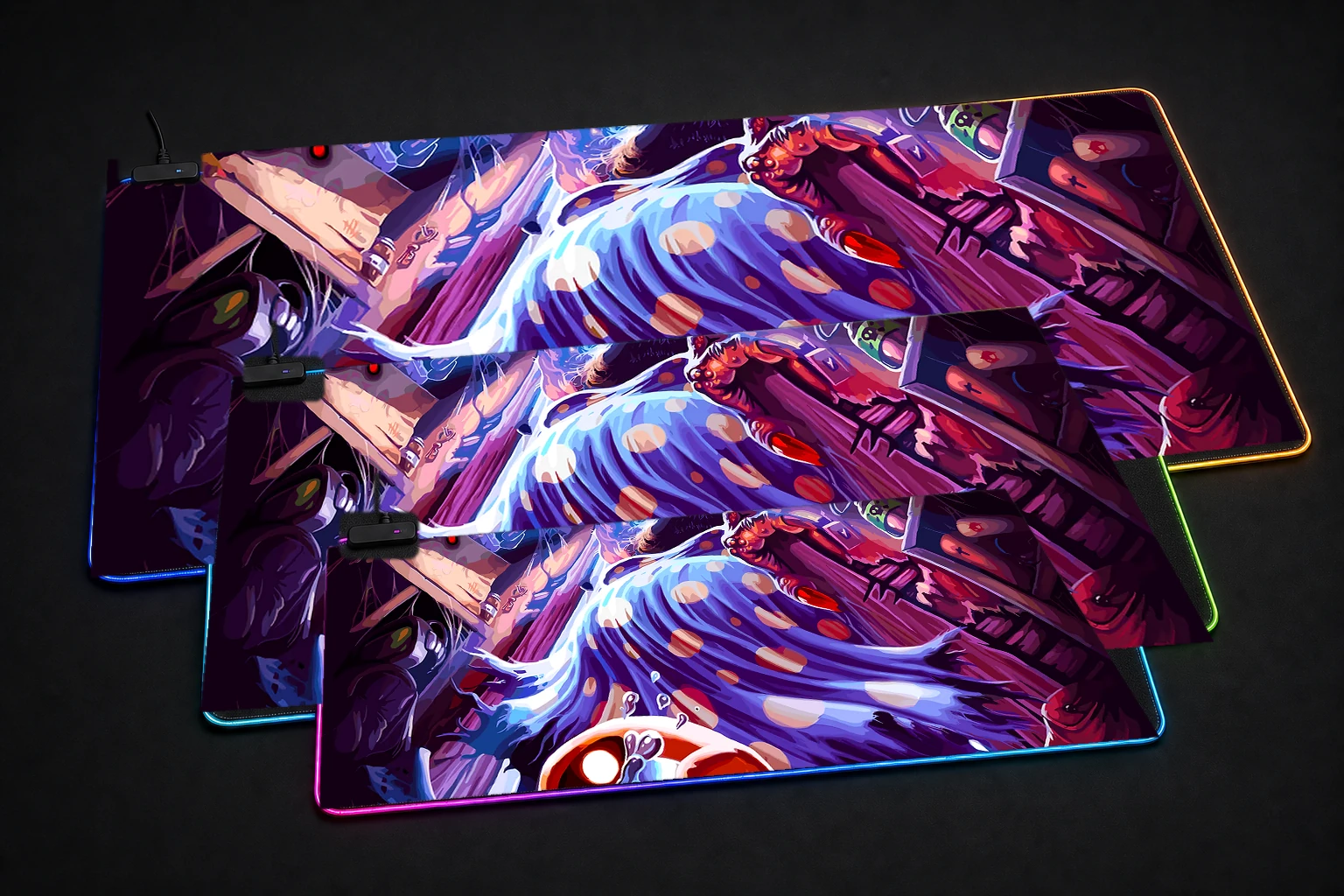 The Binding of Isaac Repentance Game Art RGB Desk Mat three-size comparison