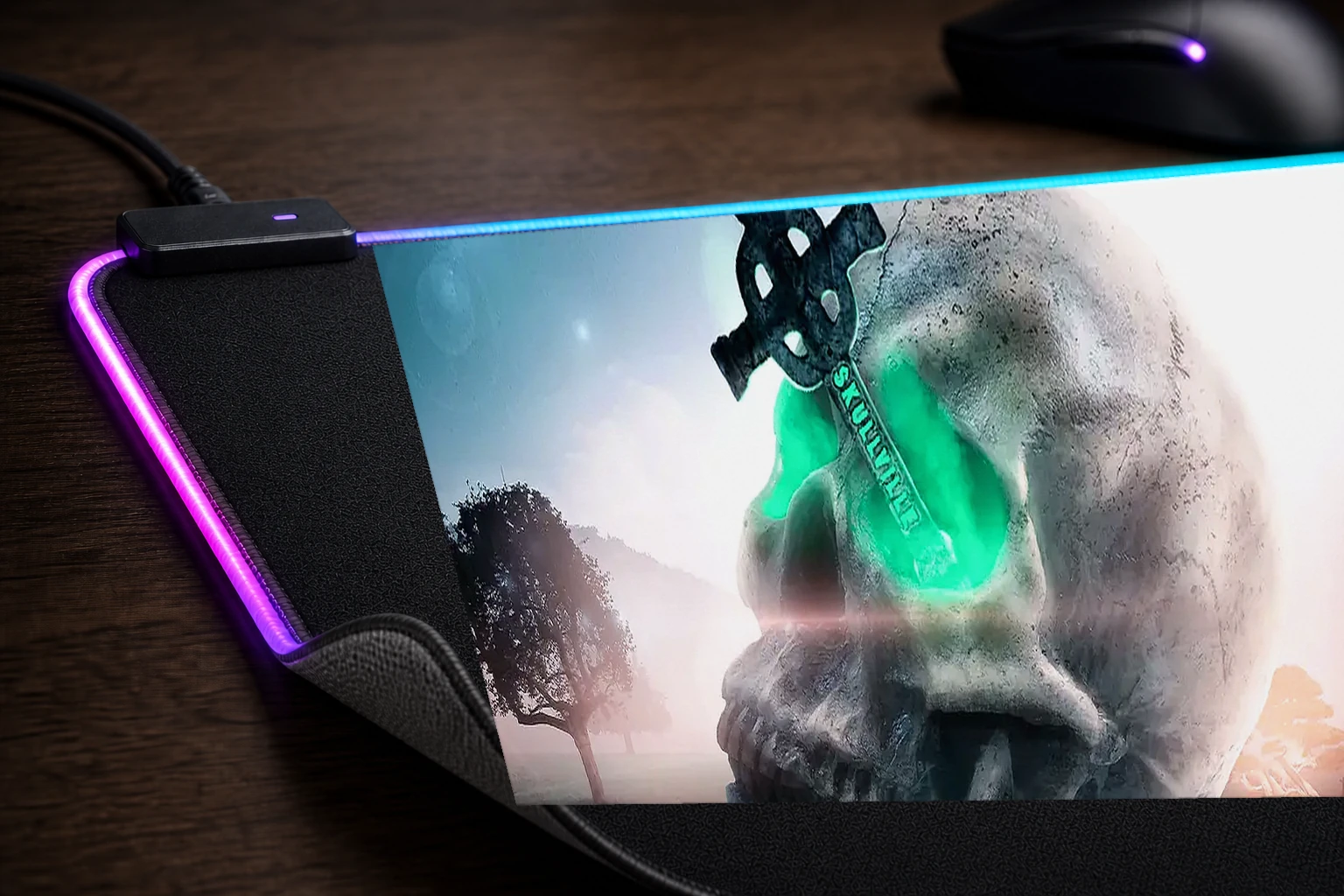 Skull Island RGB Desk Mat controller and material detail