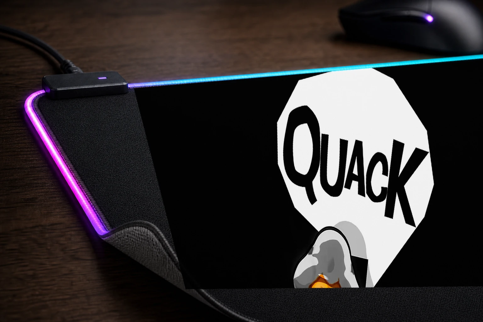 Funny White Duck RGB Desk Mat controller and material detail