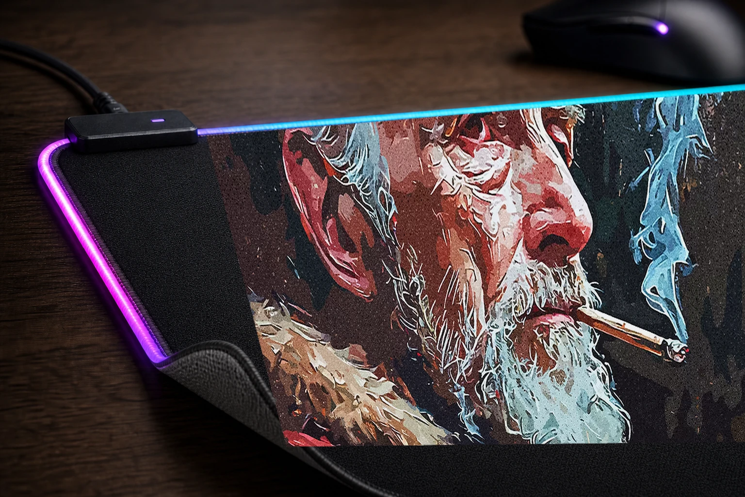 King Smoke Style RGB Desk Mat controller and material detail