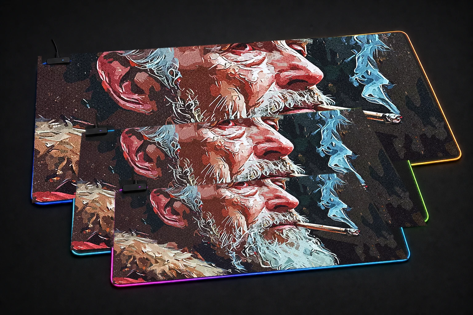 King Smoke Style RGB Desk Mat three-size comparison