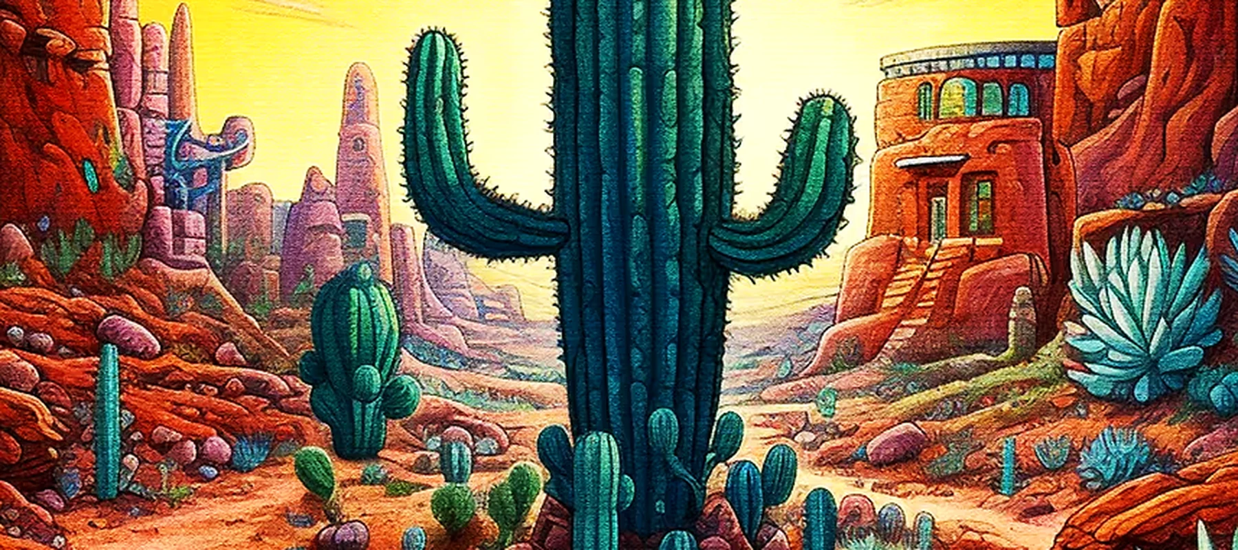Secret cactus RGB Desk Mat full-width design preview