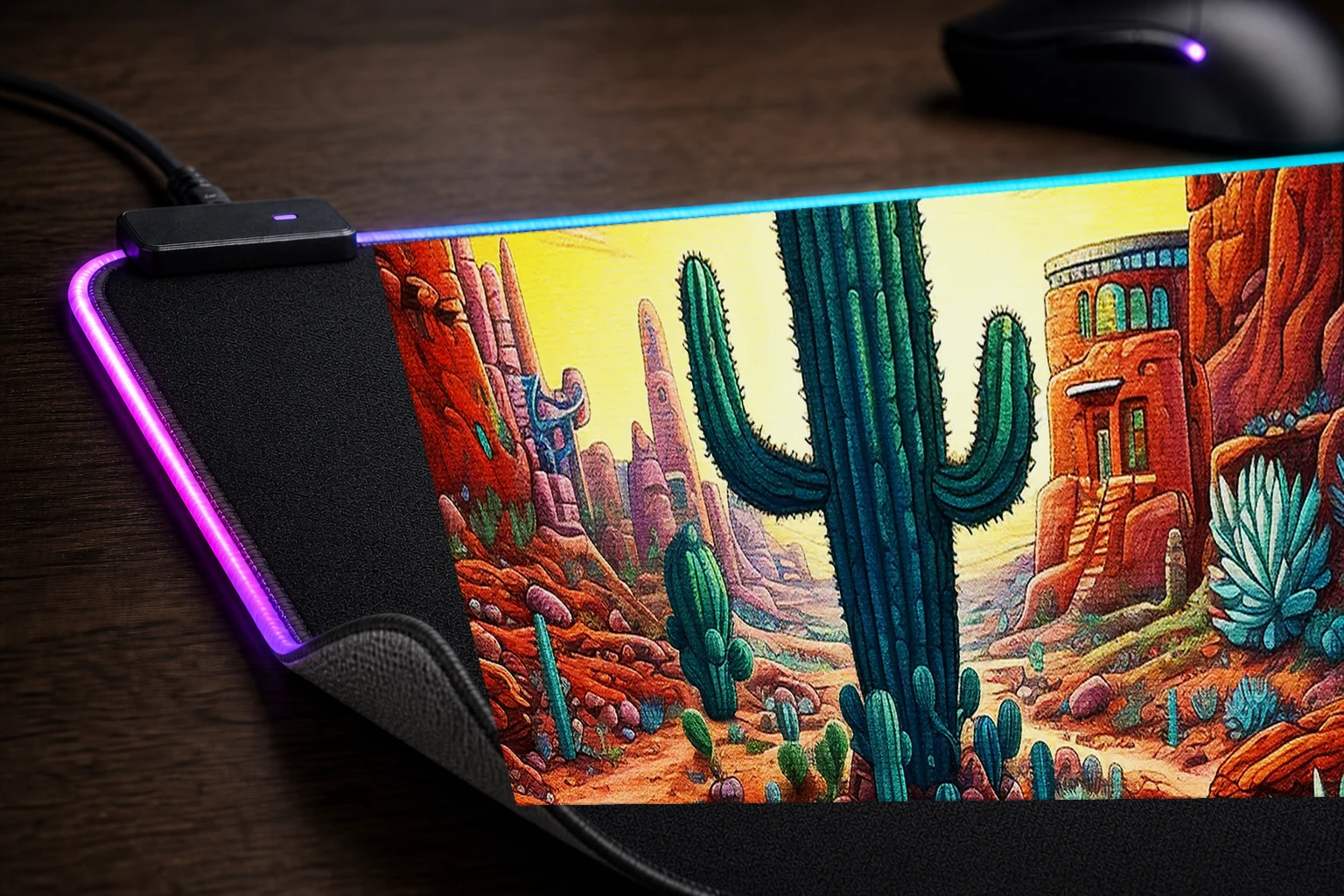 Secret cactus RGB Desk Mat controller and material detail