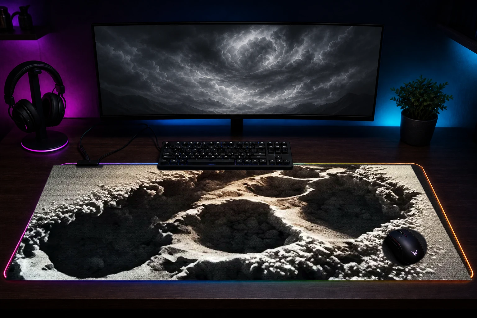 Trail To The Moon RGB Desk Mat immersive setup scene