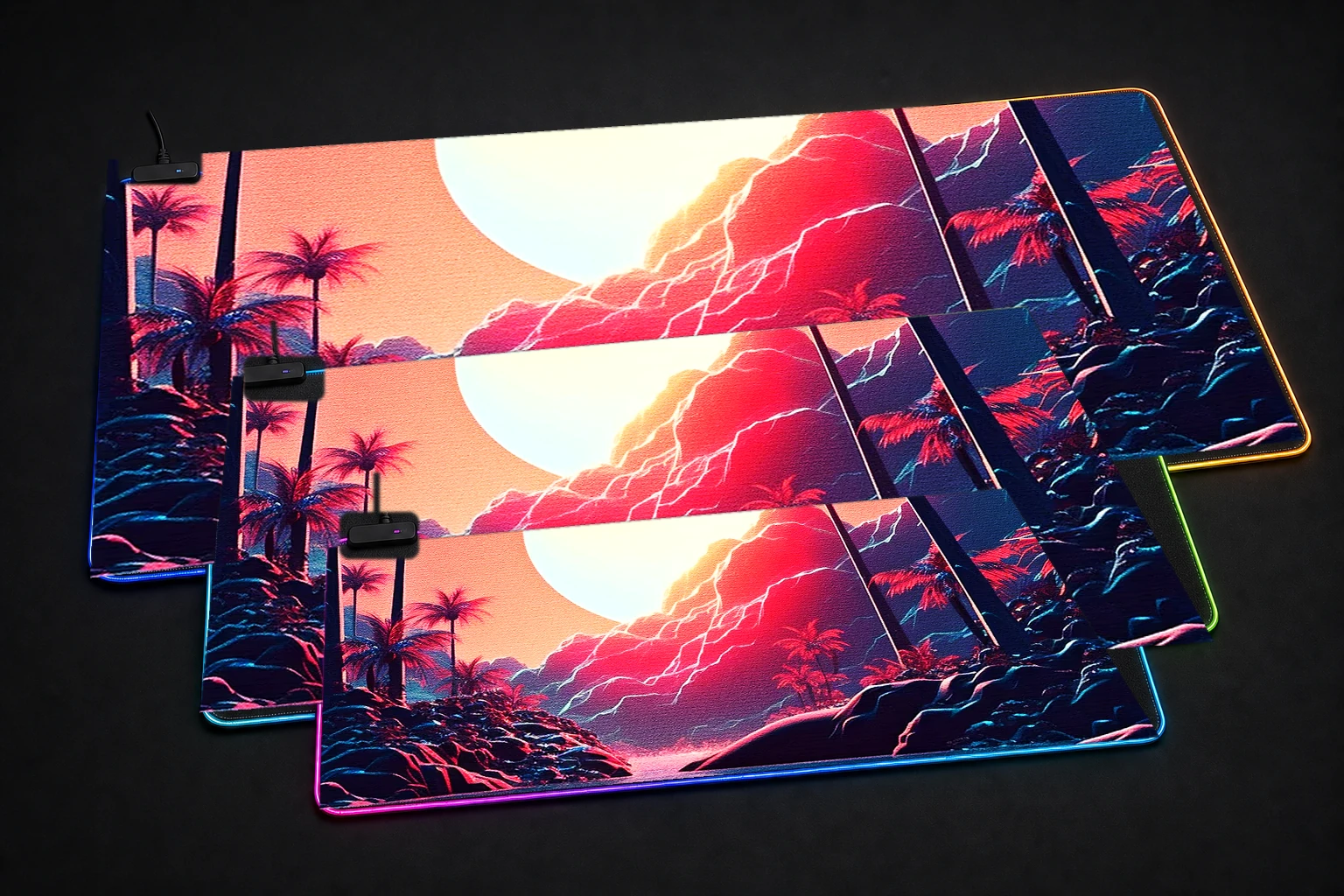 Beautiful Sunrise RGB Desk Mat three-size comparison