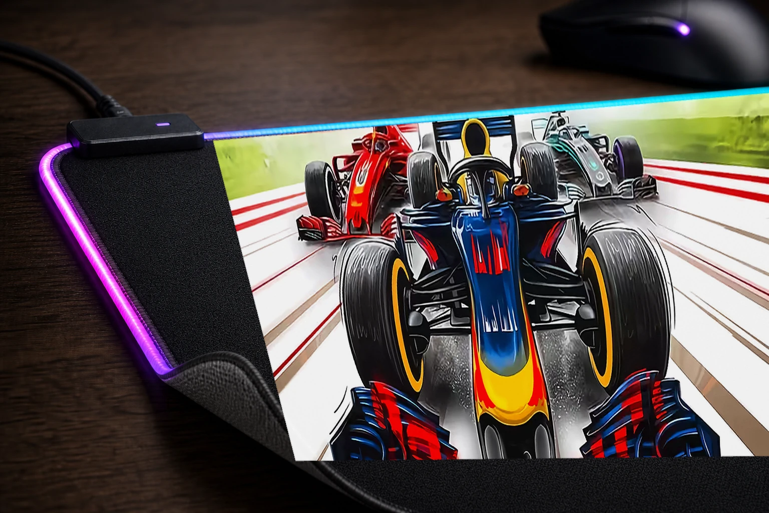 Formula 1 Red Bull RGB Desk Mat controller and material detail