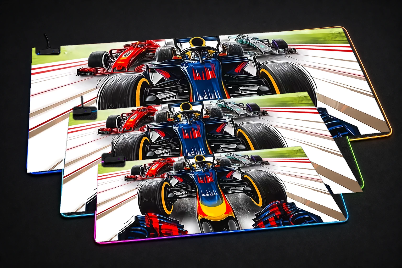 Formula 1 Red Bull RGB Desk Mat three-size comparison