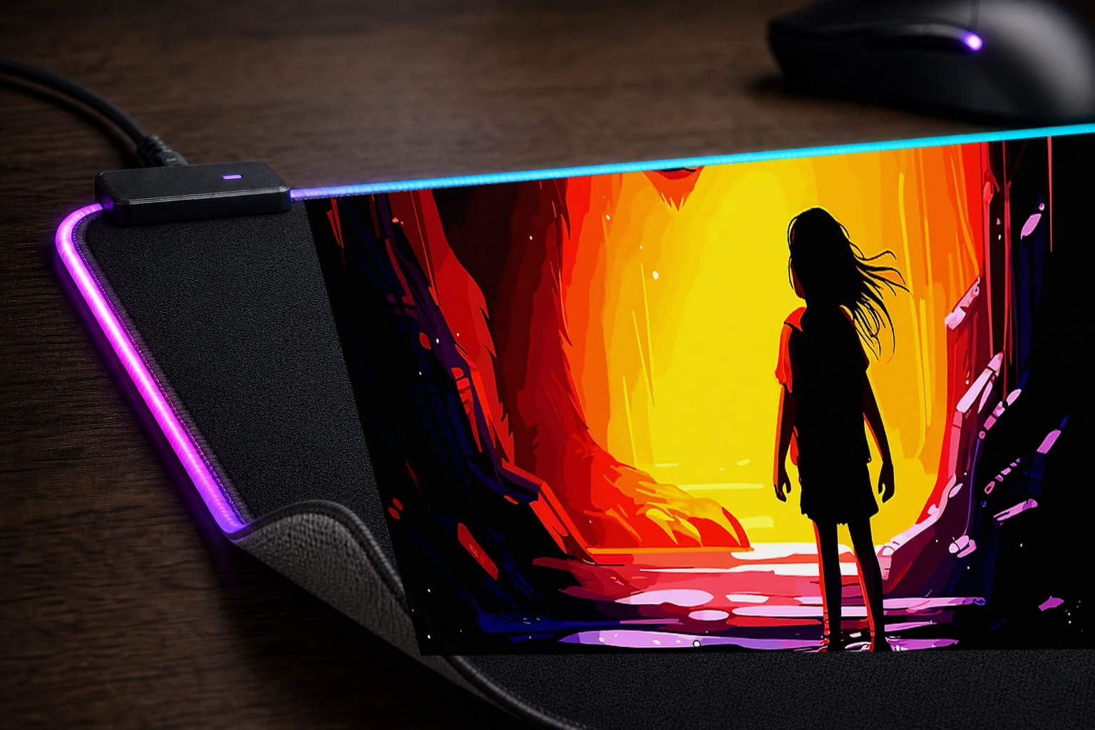 Ghost Wolf RGB Desk Mat controller and material detail