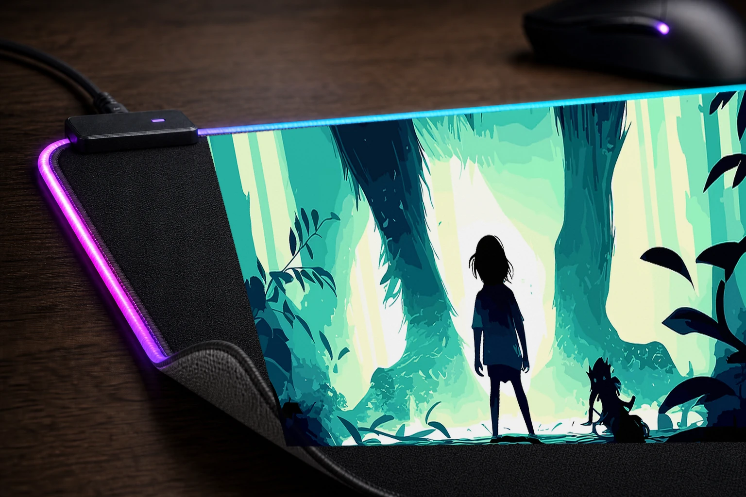 Ghost Wolf RGB Desk Mat controller and material detail
